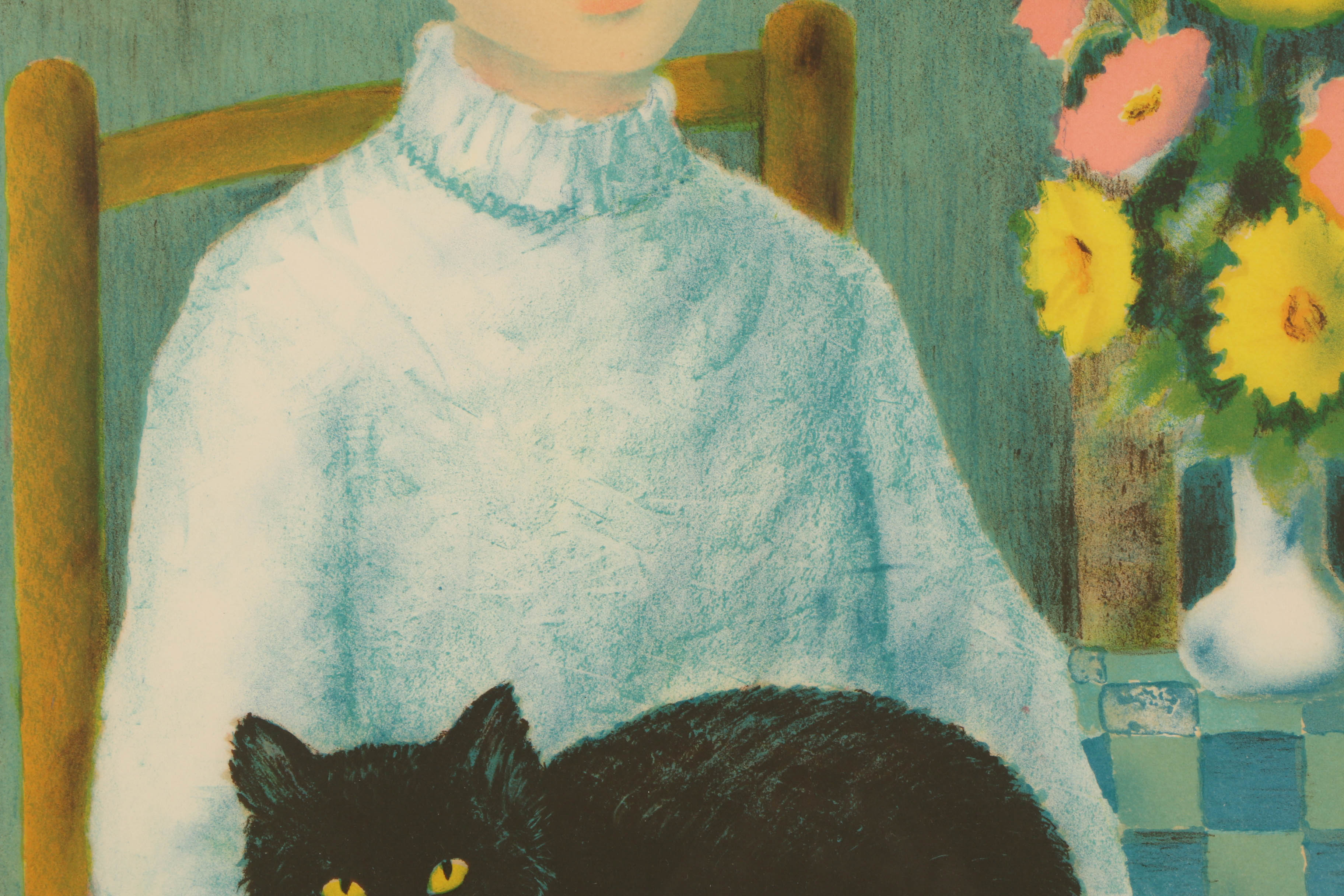 Angelina Lavernia Limited Edition Lithograph on Paper "Woman with Cat"