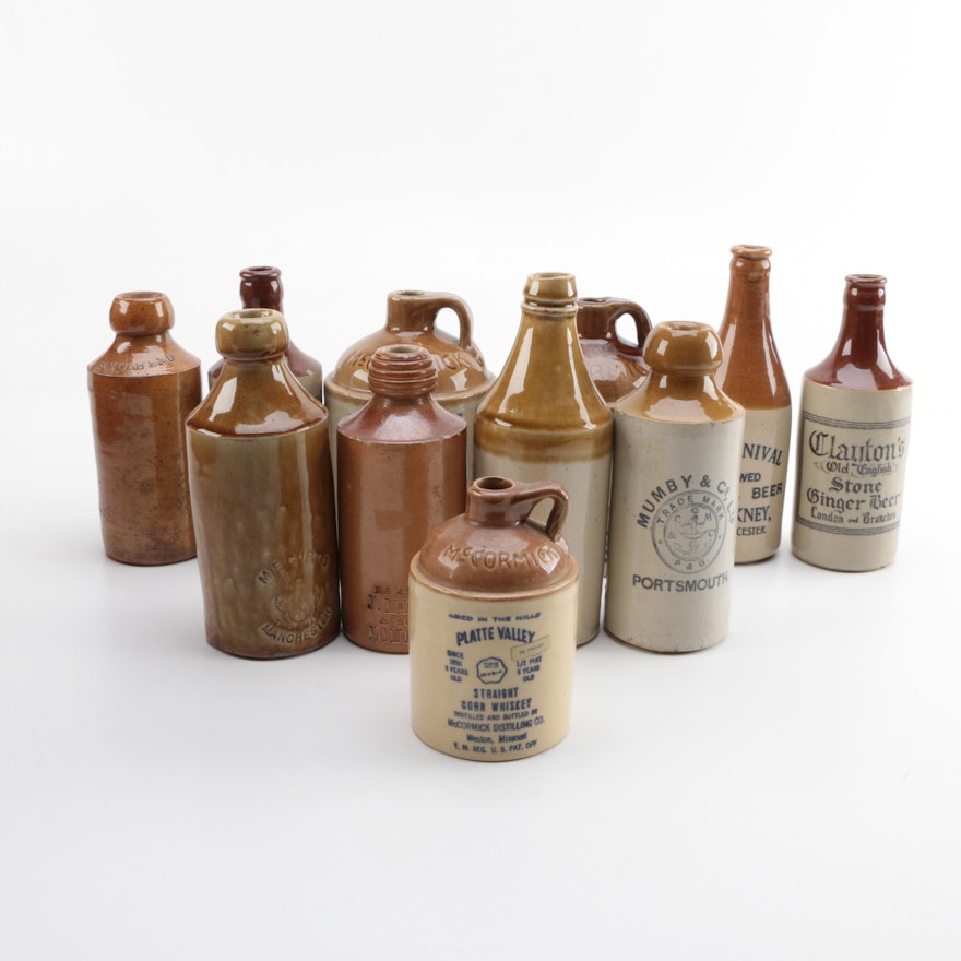 Vintage Stoneware Beer Bottles and Liquor Jugs