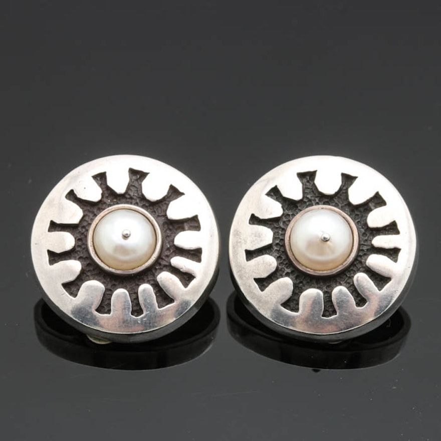 Lisa Jenks Sterling Silver and Cultured Pearl Clip On Earrings