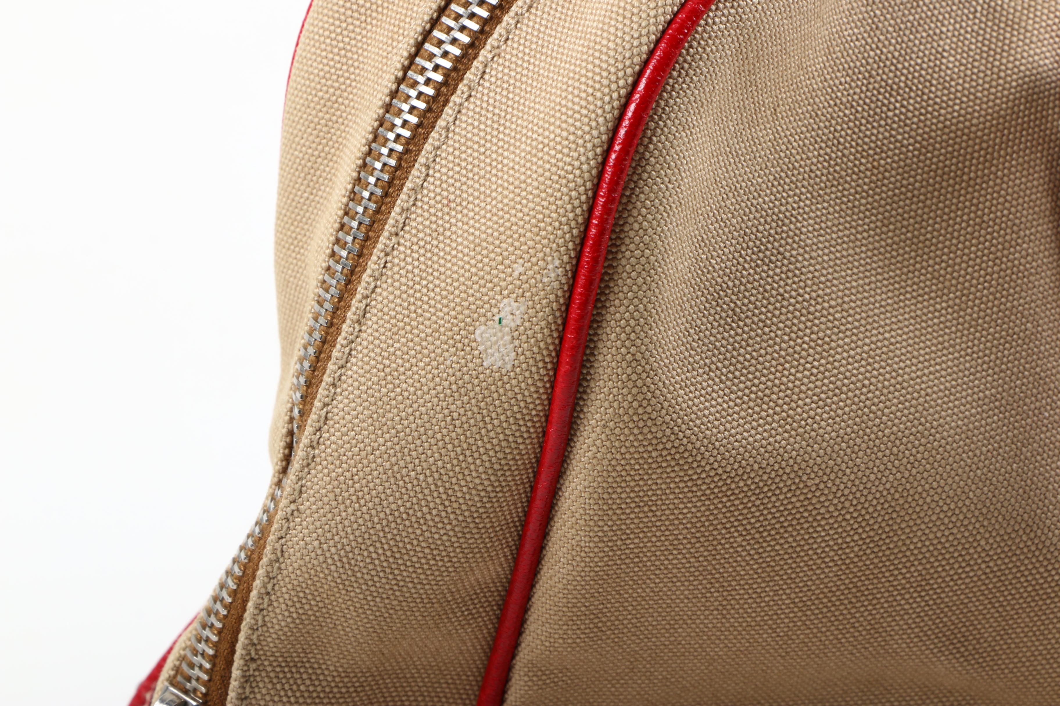 Prada Canvas and Red Leather Satchel with Lock and Key