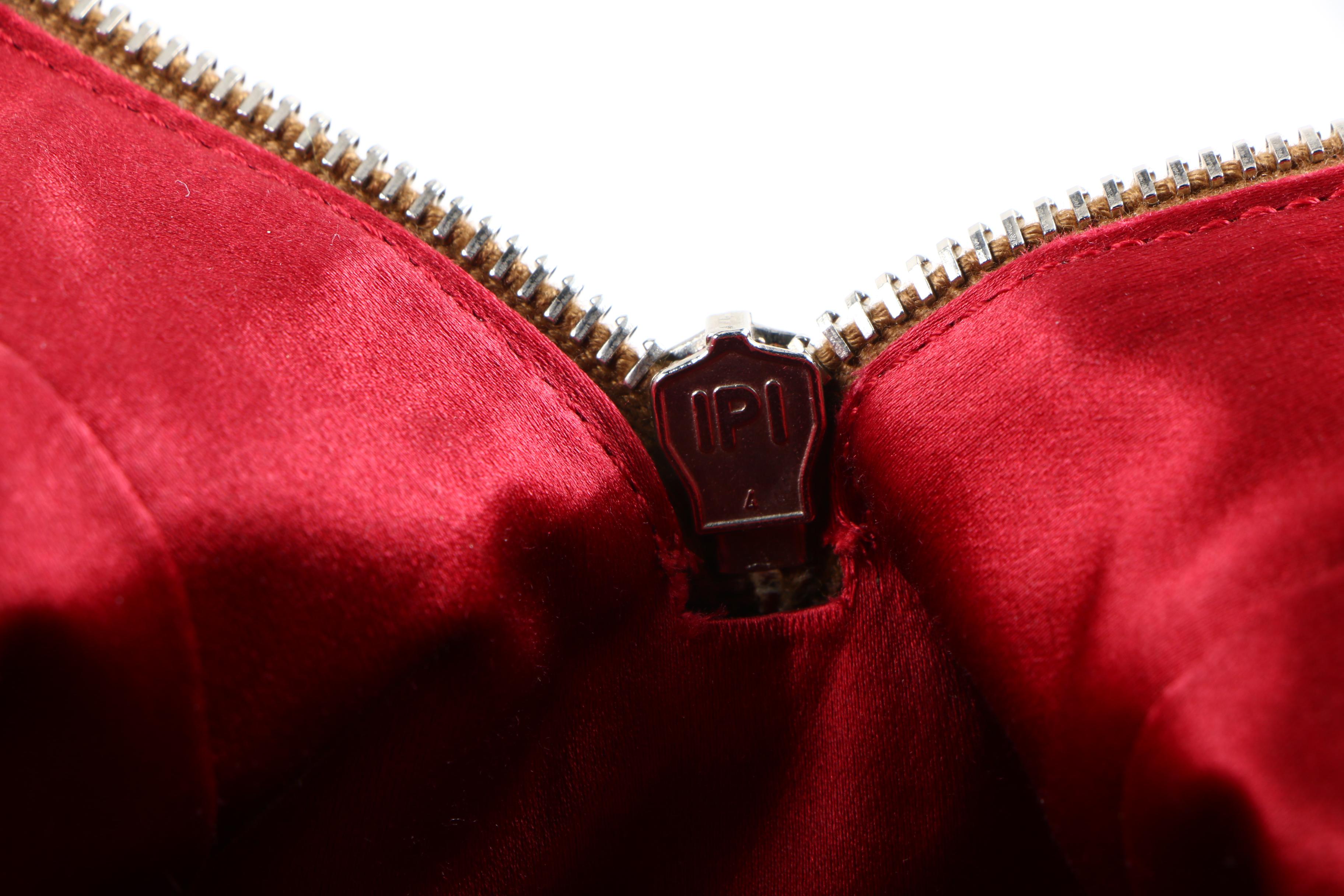 Prada Canvas and Red Leather Satchel with Lock and Key