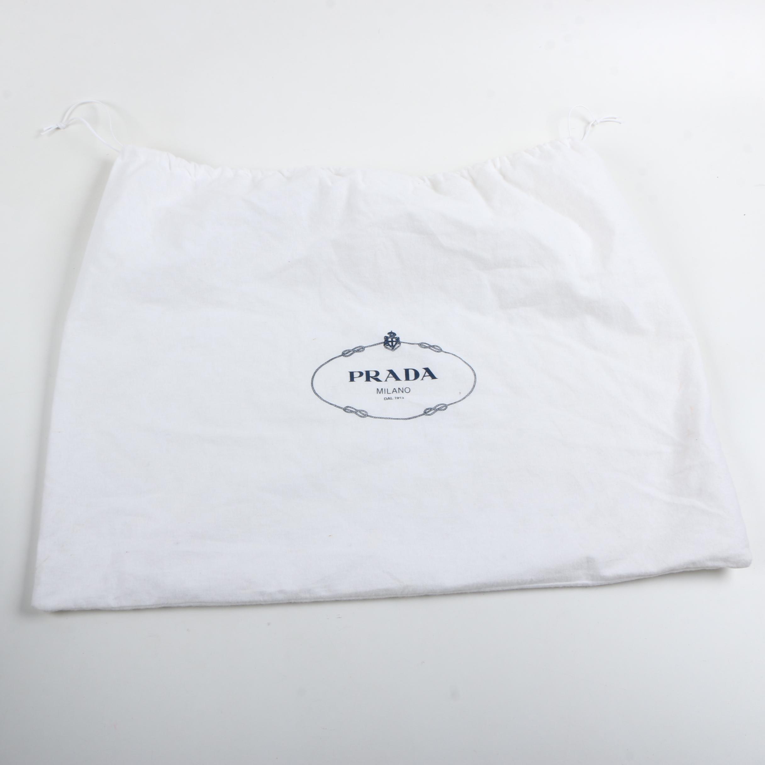 Prada Canvas and Red Leather Satchel with Lock and Key