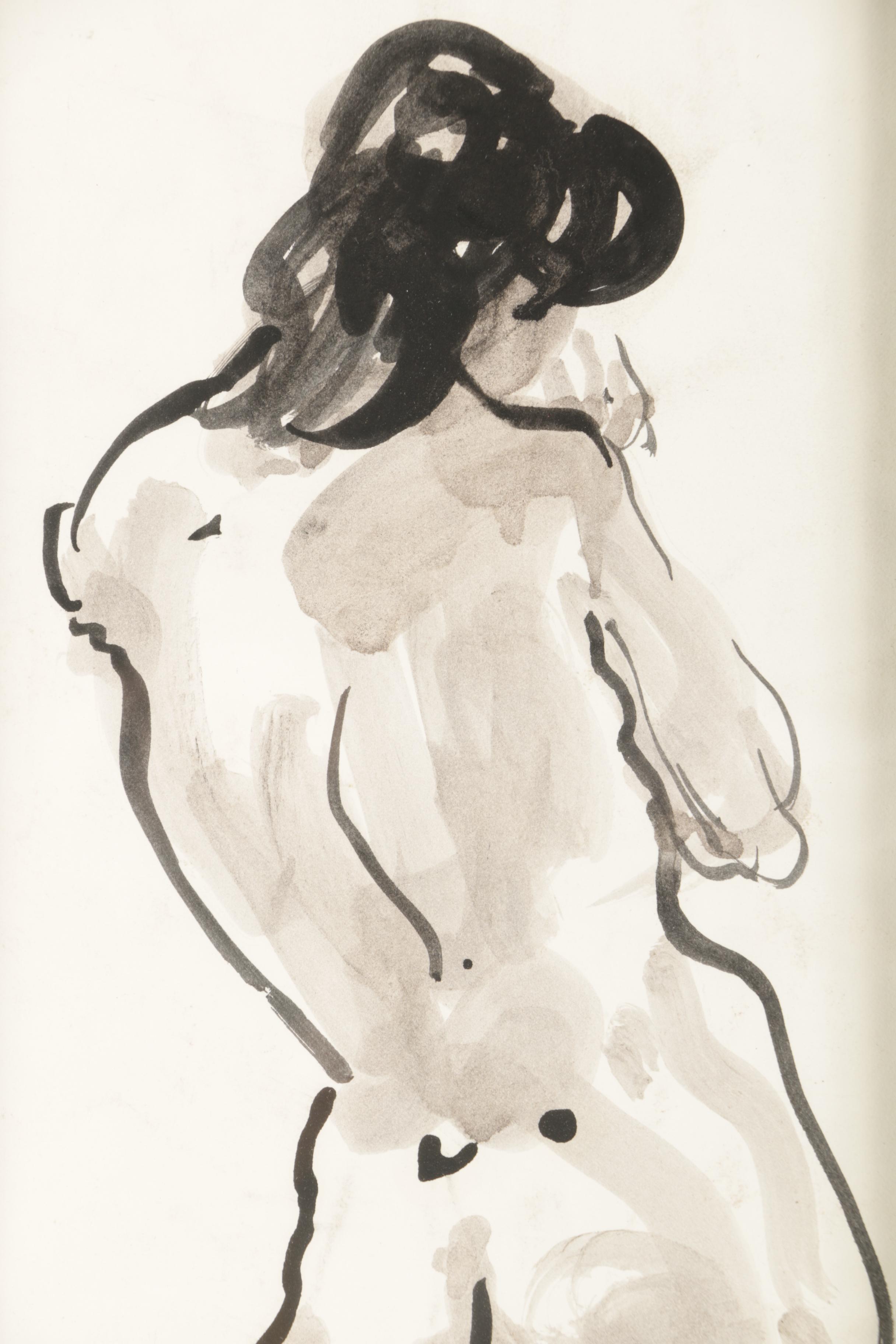Lois Davis Ink Painting of Nude Figure Study