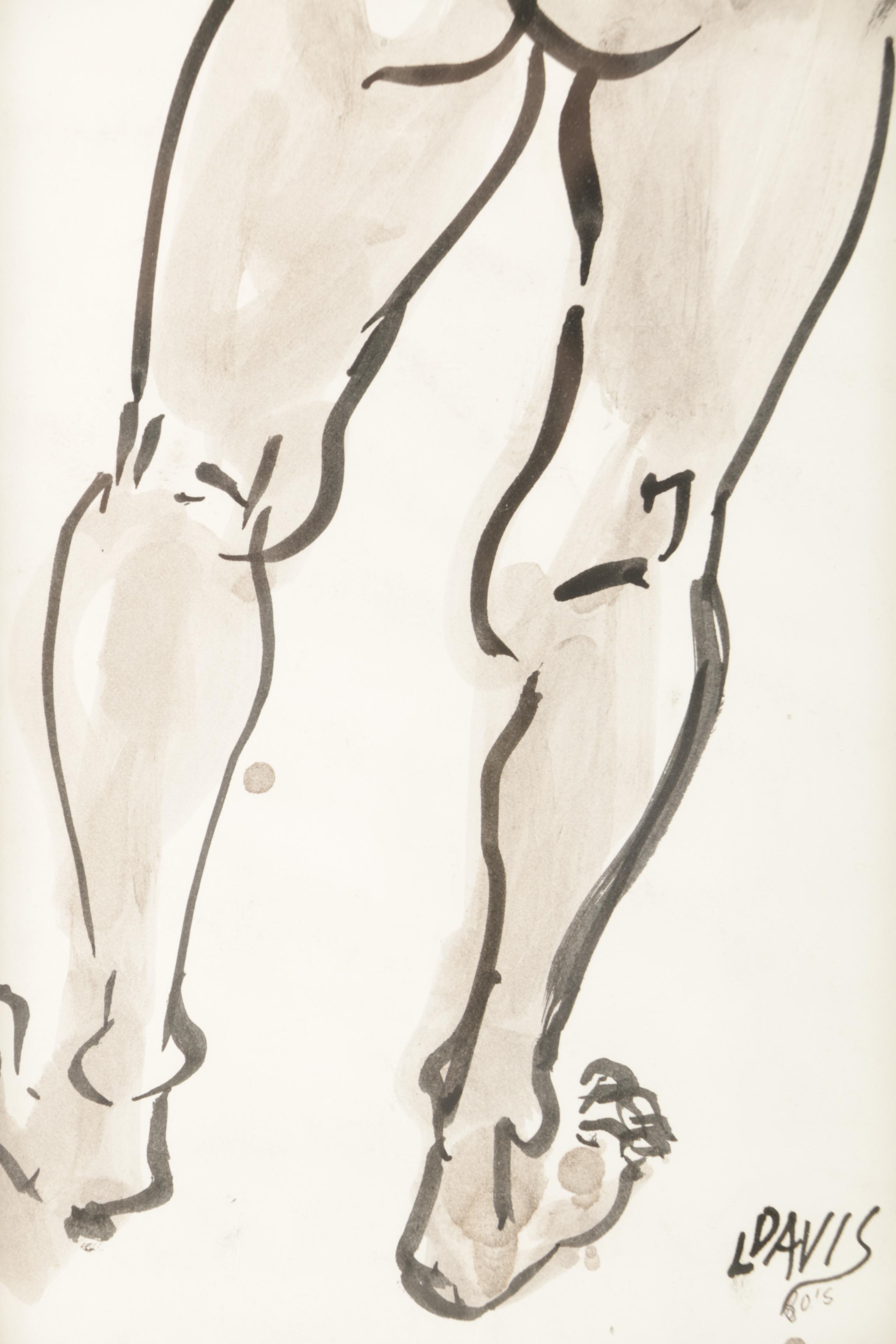 Lois Davis Ink Painting of Nude Figure Study