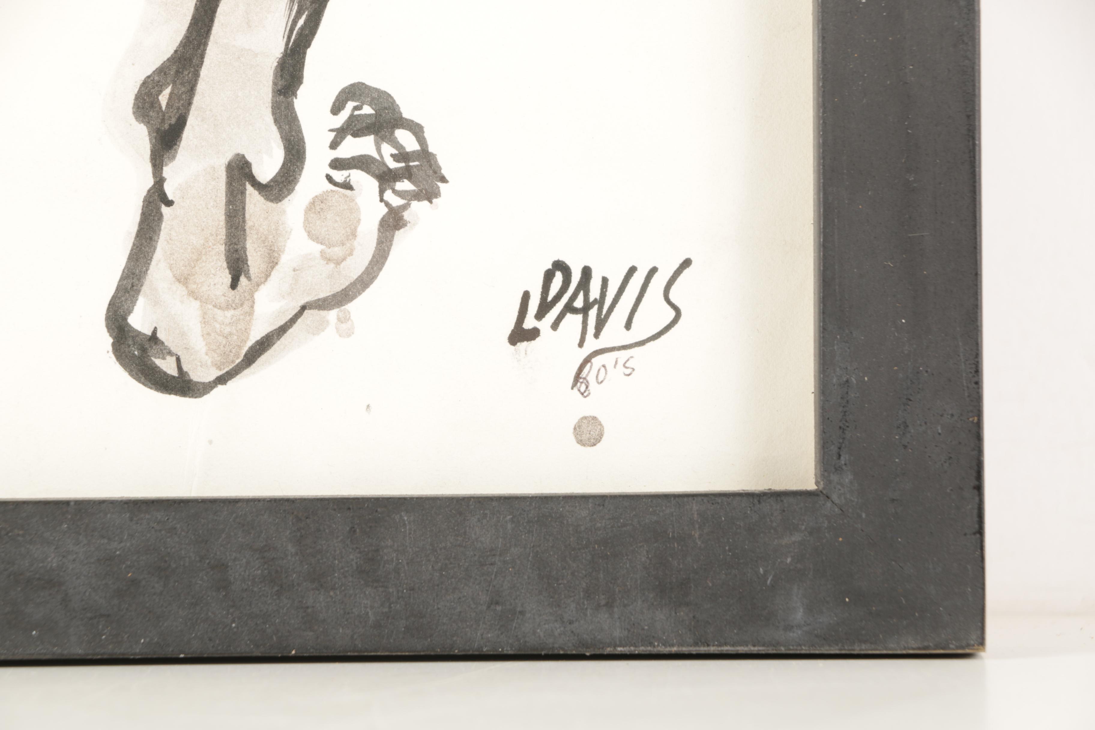 Lois Davis Ink Painting of Nude Figure Study