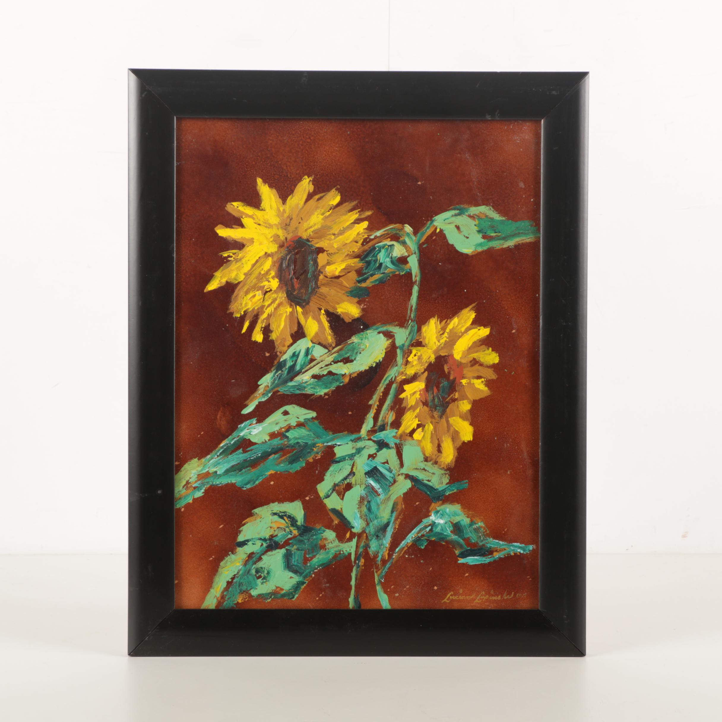 Lucian Lupinski Oil Painting on Board of Sunflowers