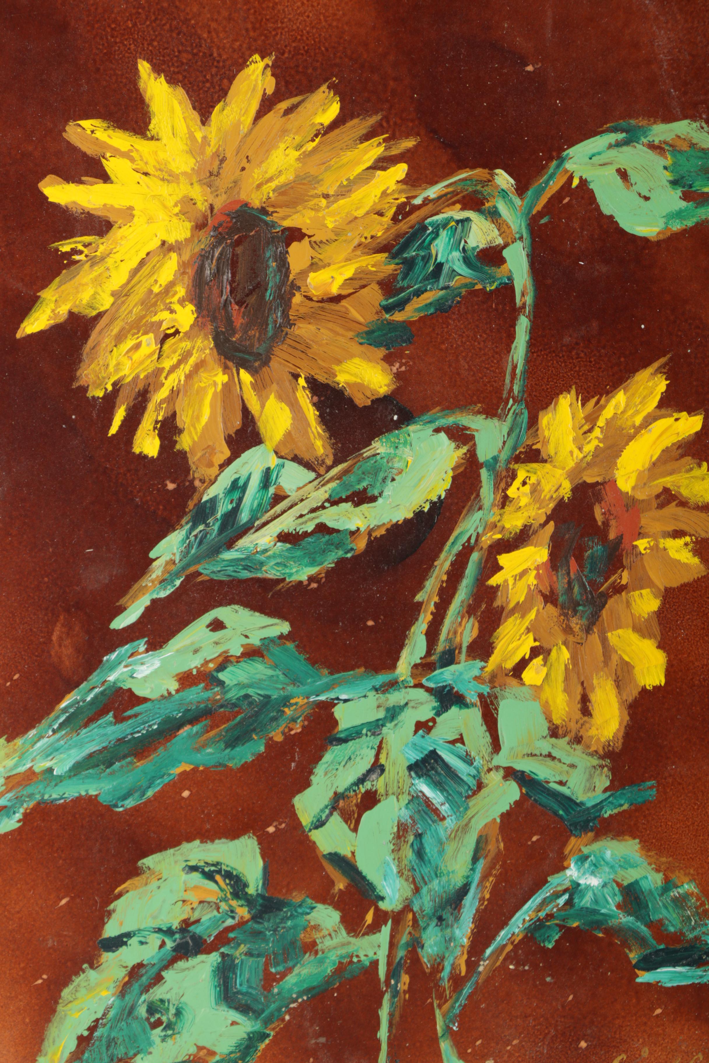 Lucian Lupinski Oil Painting on Board of Sunflowers