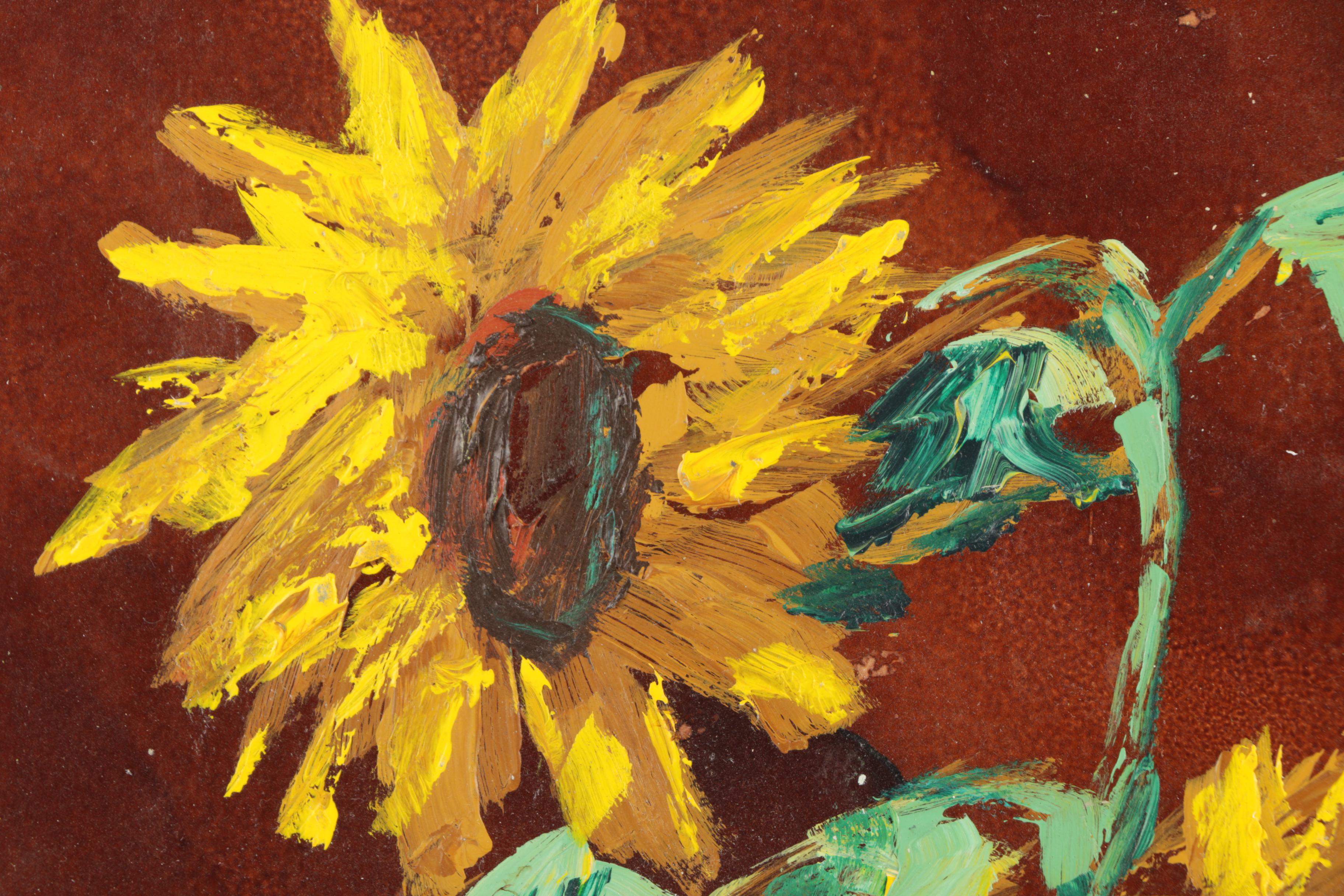 Lucian Lupinski Oil Painting on Board of Sunflowers