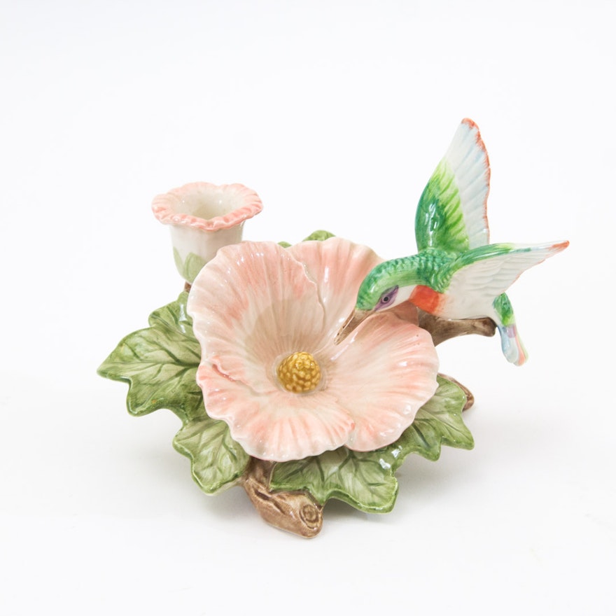 Fitz and Floyd Hummingbird and Hibiscus Candle Holder