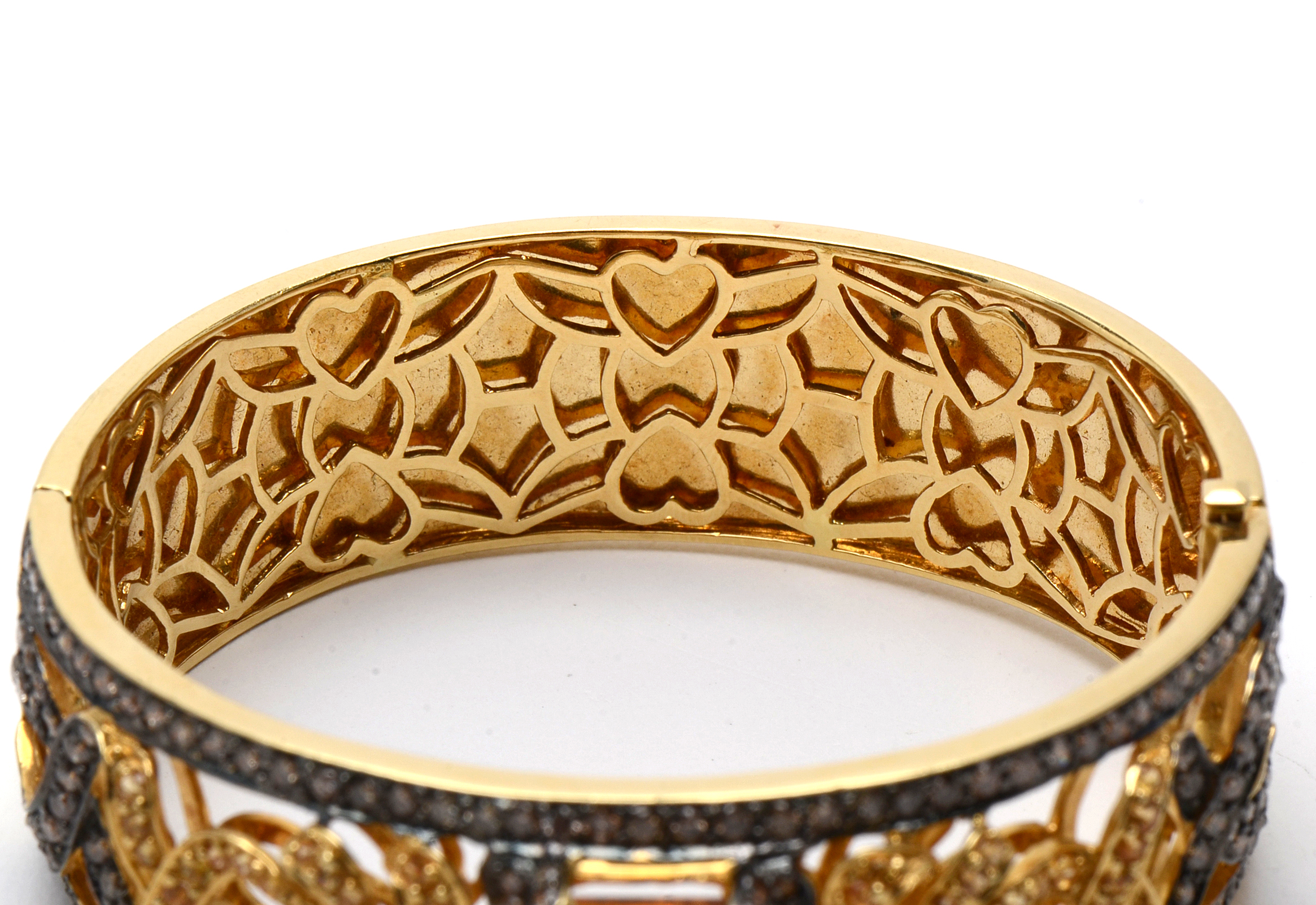 18K Yellow Gold 6.17 CTS Citrine and 2.94 CTW Diamond Hinged Bangle Bracelet