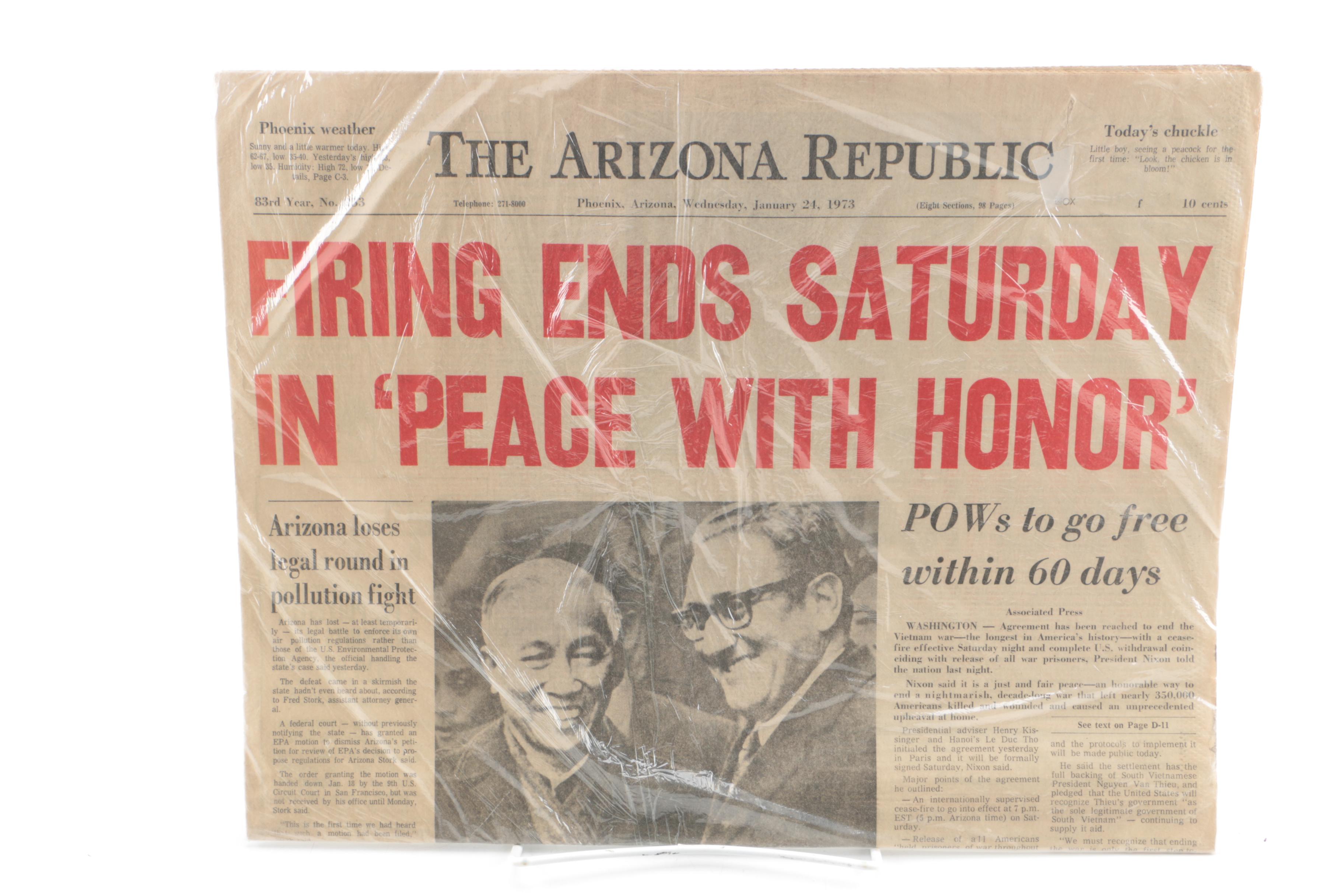 Vintage The Arizona Republic Newspapers with Nixon Administration Headlines