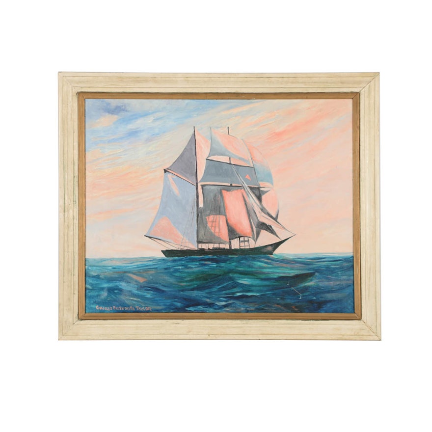 Charles Ellsworth Taylor Oil Painting on Canvas of a Ship