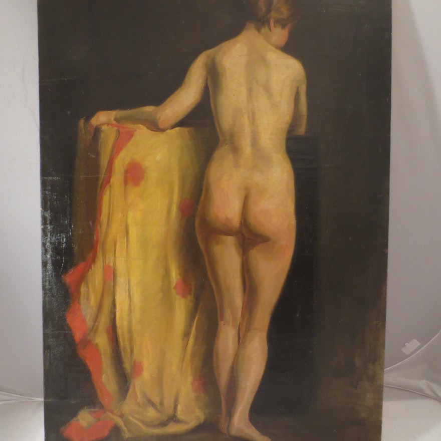Classical Oil on Canvas with Standing Nude