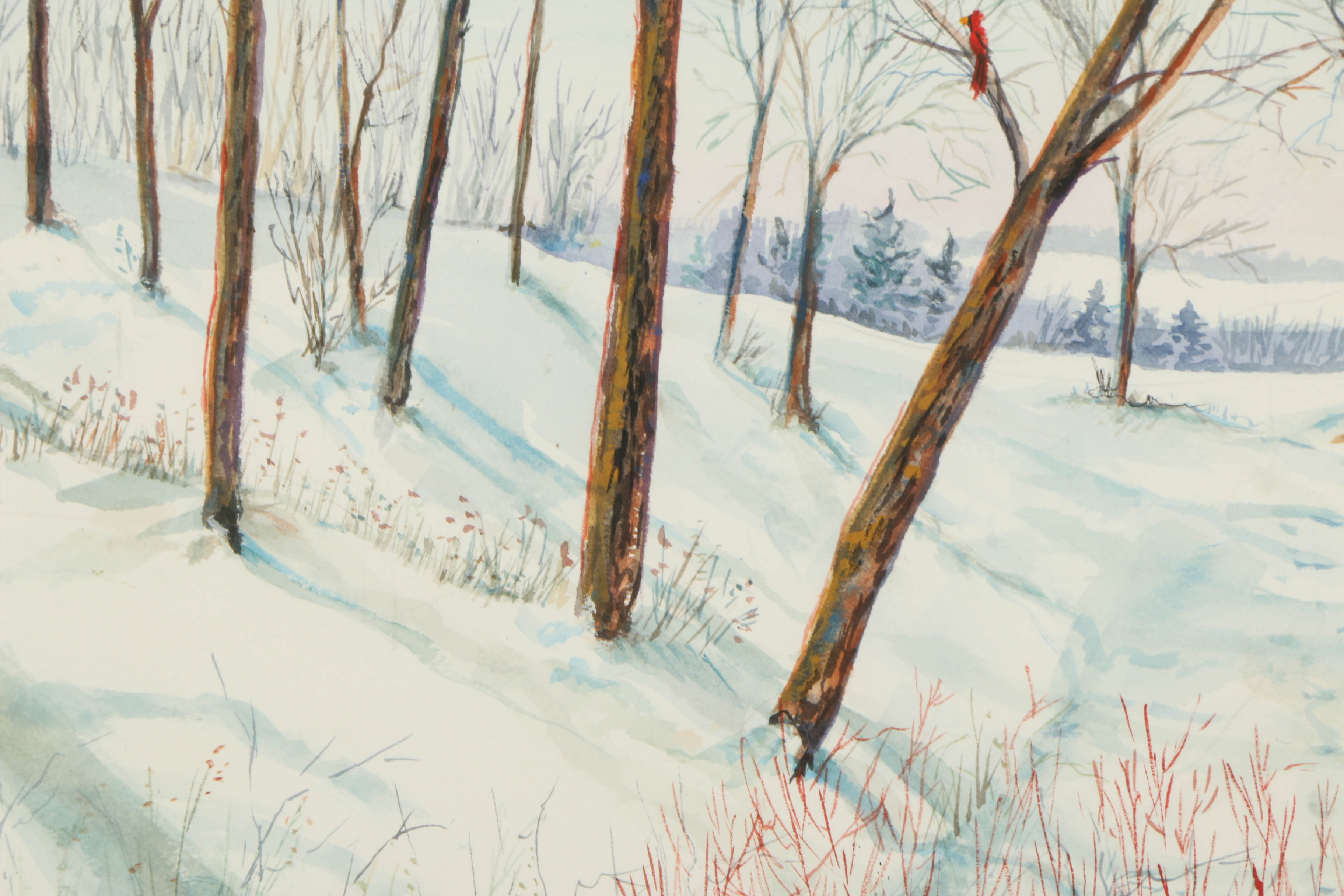Doe Bartlett Watercolor and Gouache Painting on Paper of a Winter Landscape