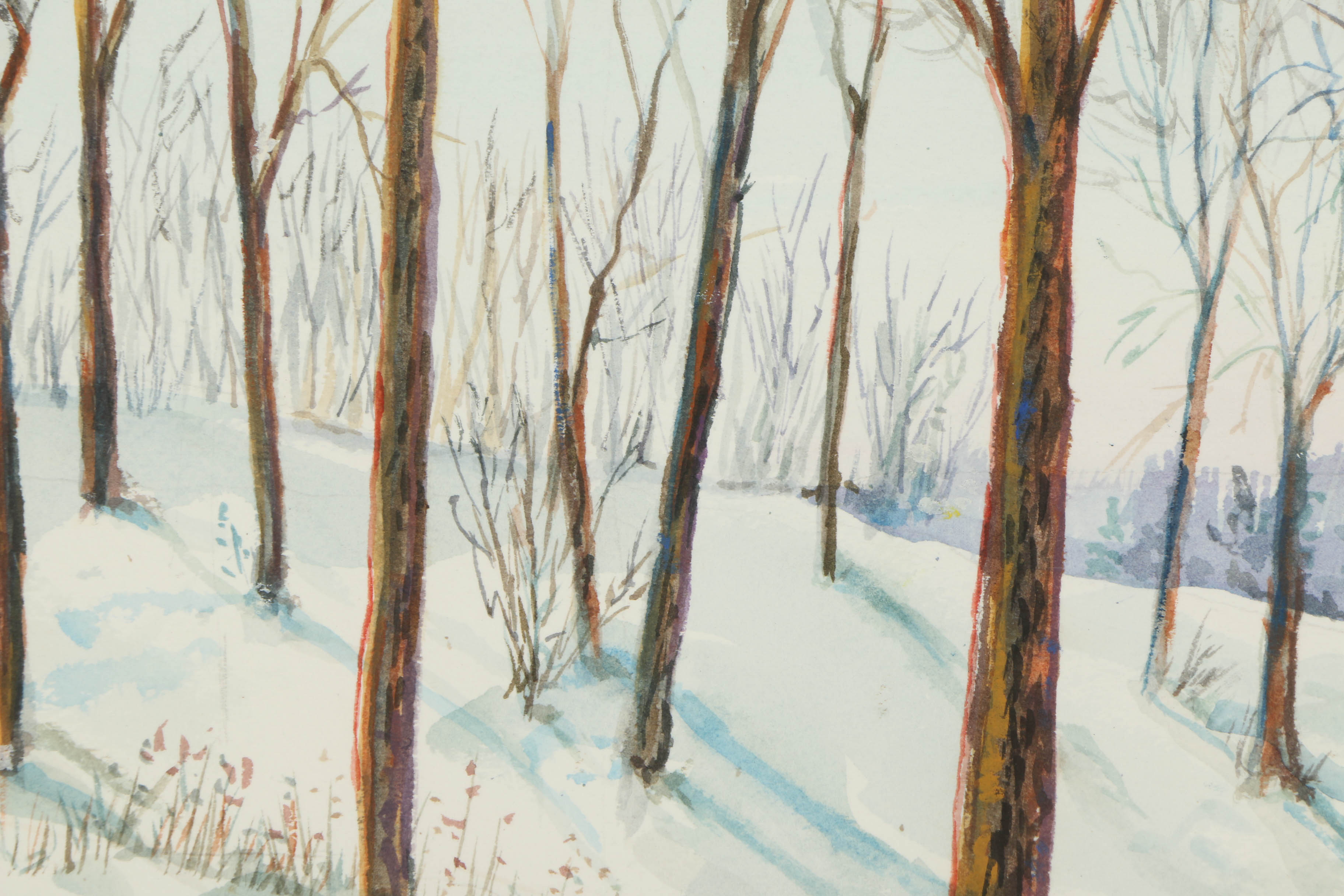 Doe Bartlett Watercolor and Gouache Painting on Paper of a Winter Landscape