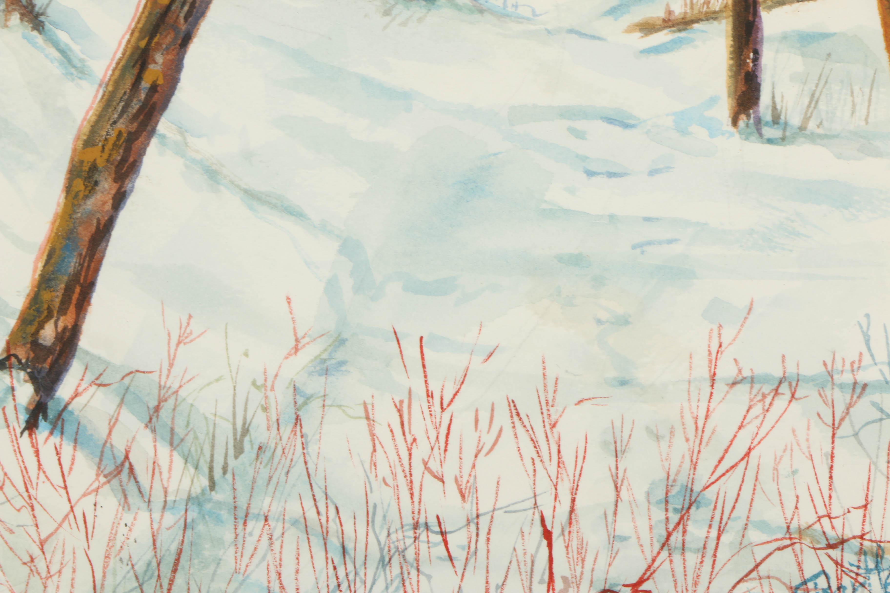 Doe Bartlett Watercolor and Gouache Painting on Paper of a Winter Landscape