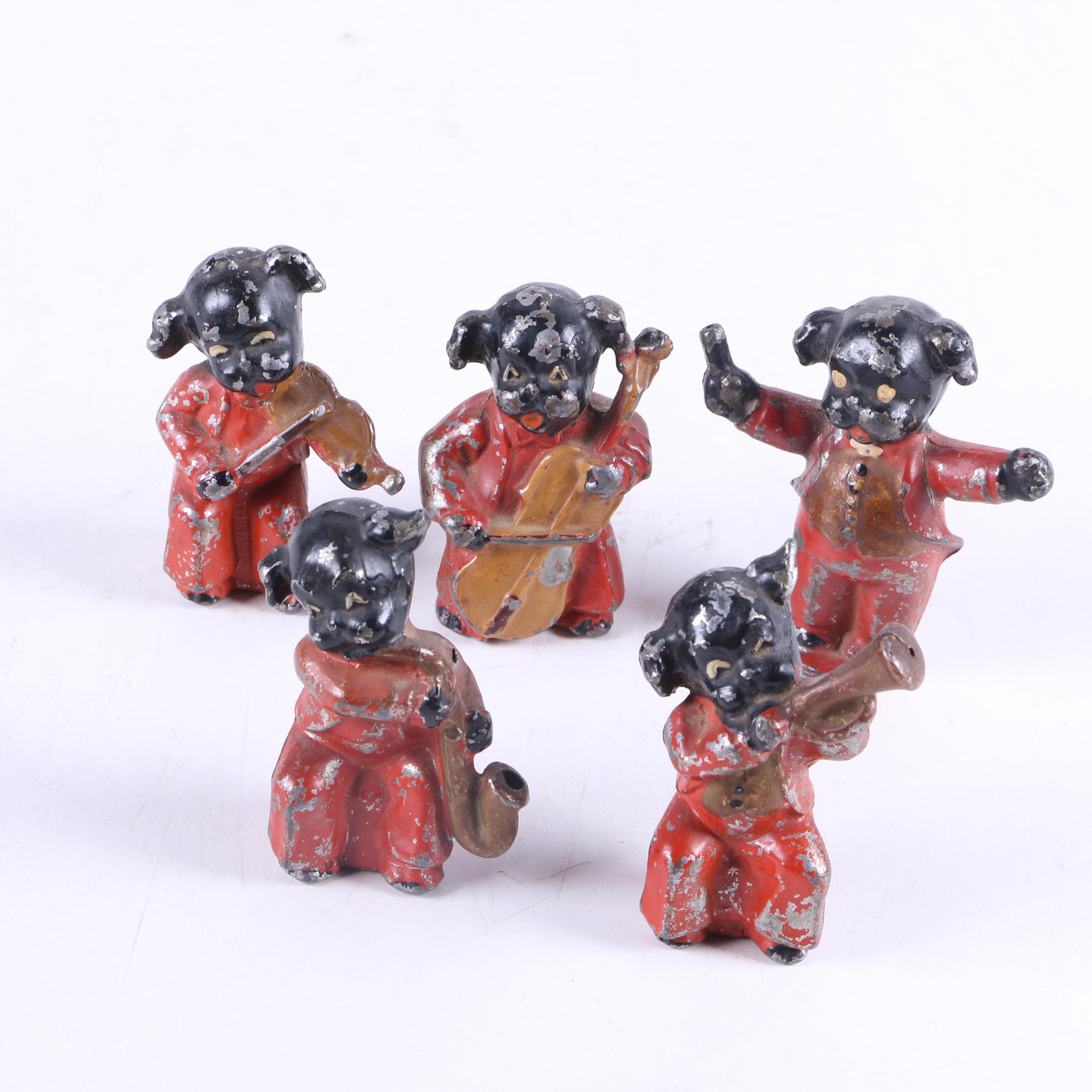 Vintage Cast Iron Dog Musician Figurines