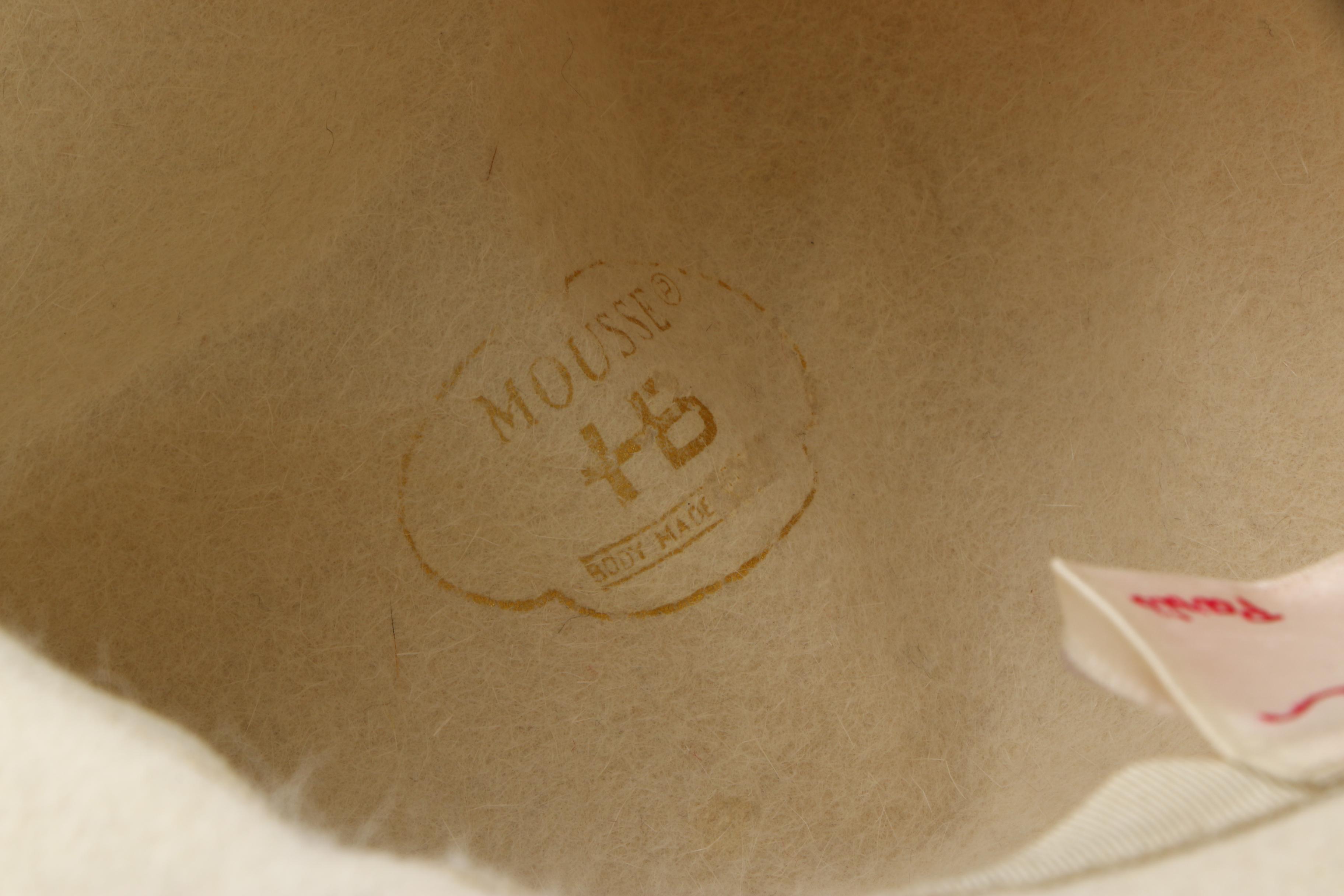 1950s Vintage Elsa Schiaparelli White Angora Rabbit Fur and Felt Hat with Beads