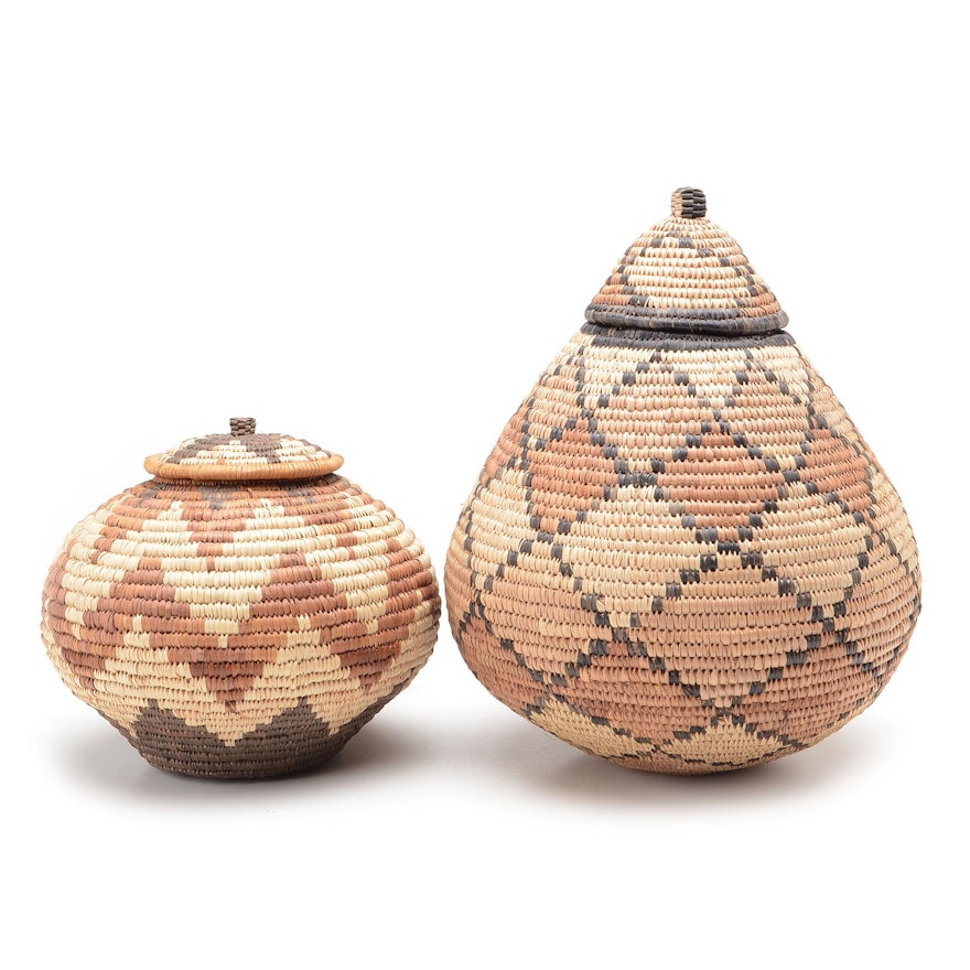 Two Handwoven Zulu Ukhamba Baskets