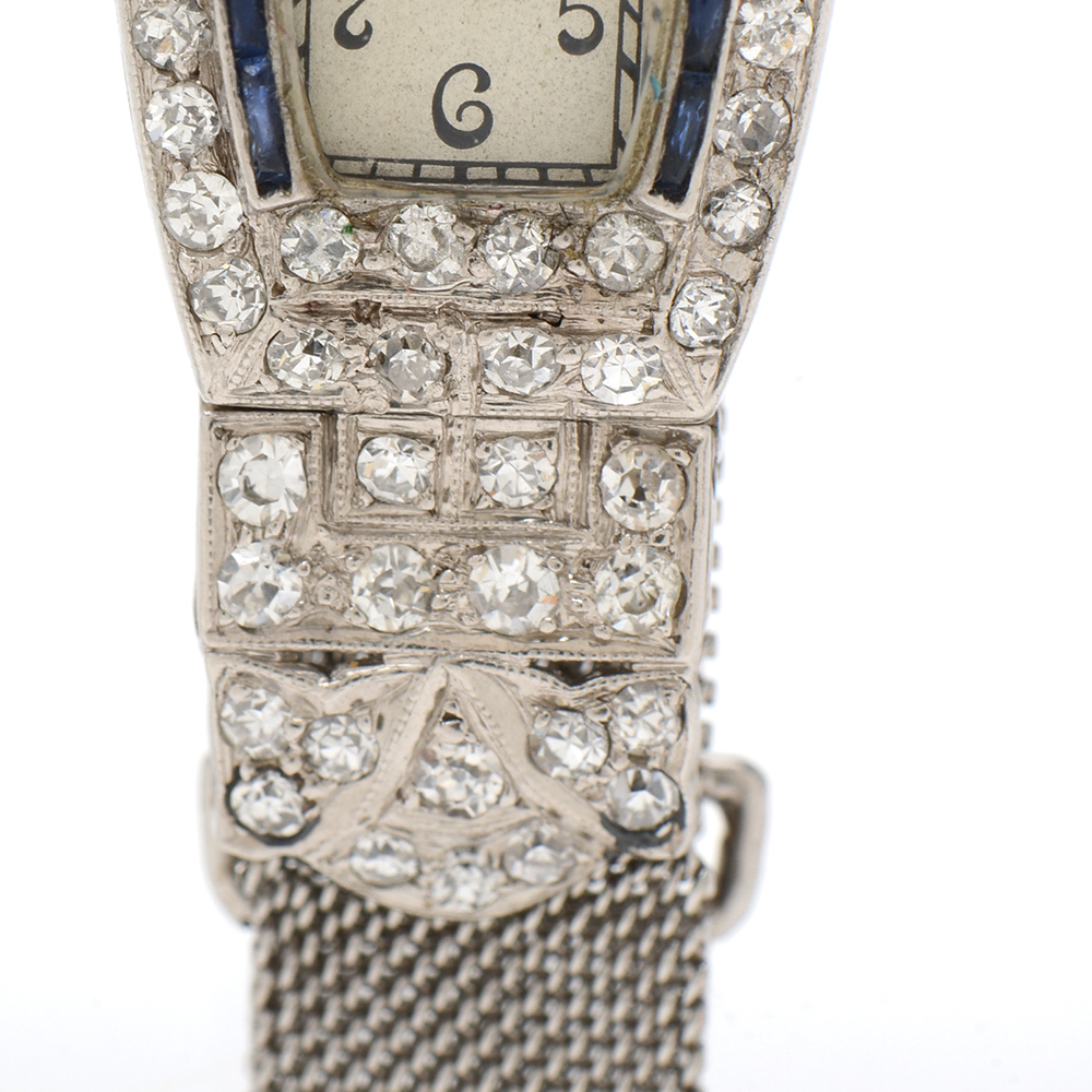 Art Deco Hamilton Platinum Diamond and Sapphire Watch