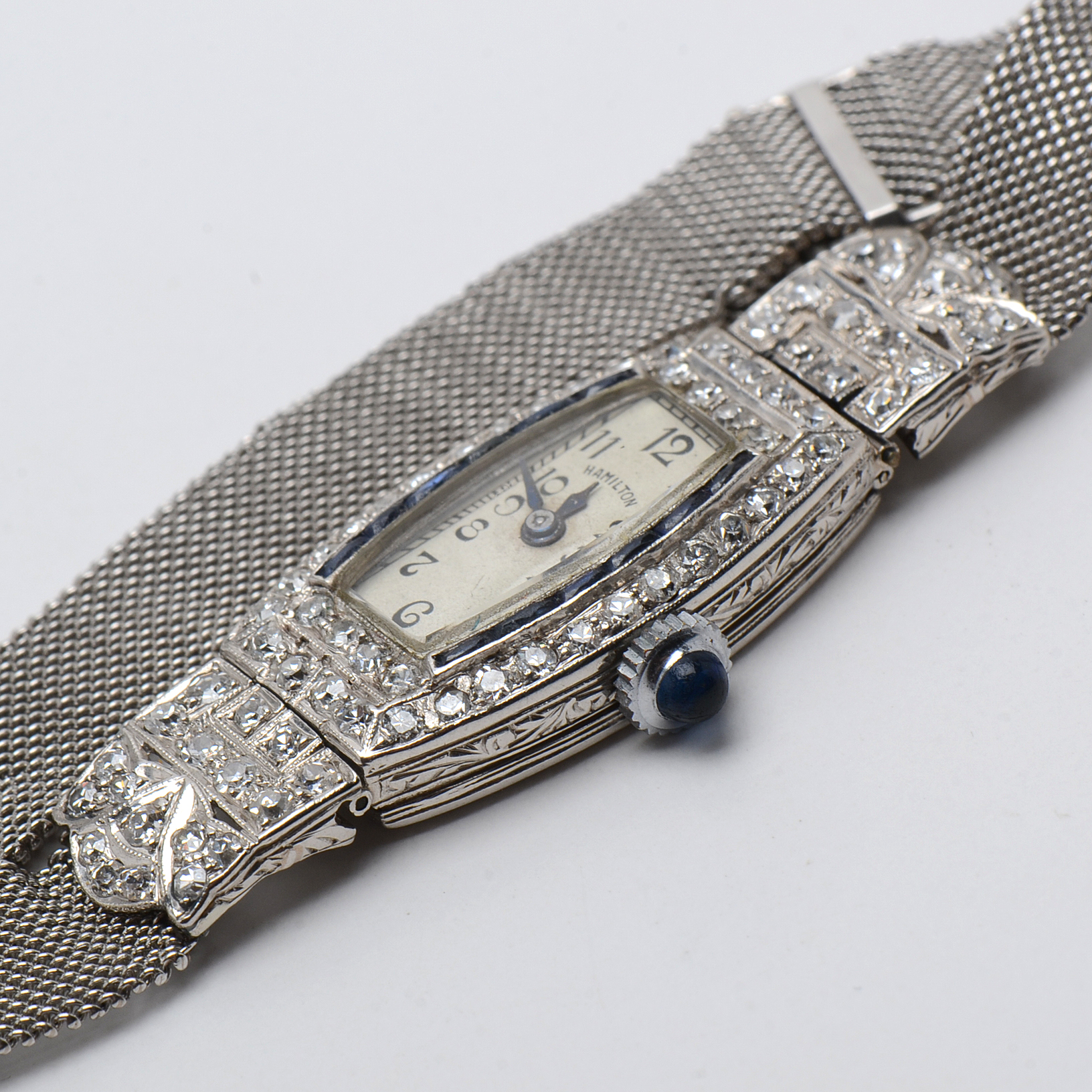 Art Deco Hamilton Platinum Diamond and Sapphire Watch