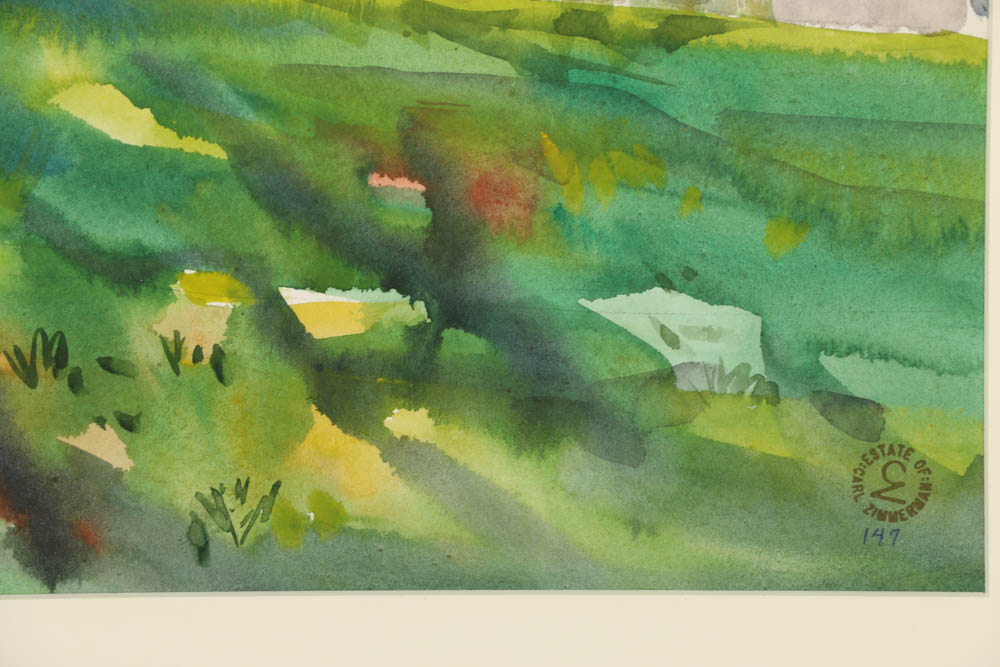 Carl Zimmerman Watercolor Painting "On a Hilltop"