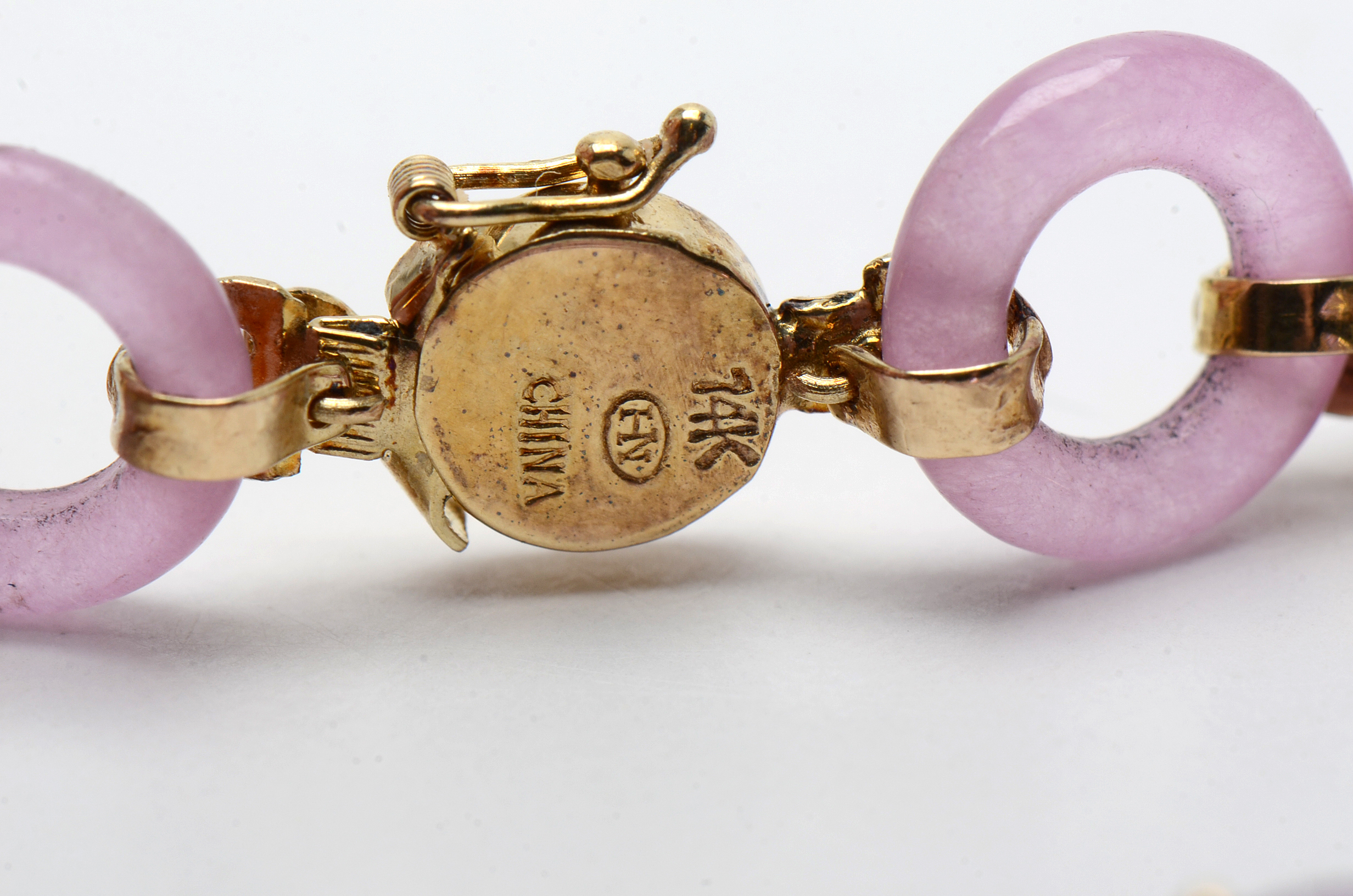 14K Yellow Gold Pink Jadeite and Amethyst Bracelet