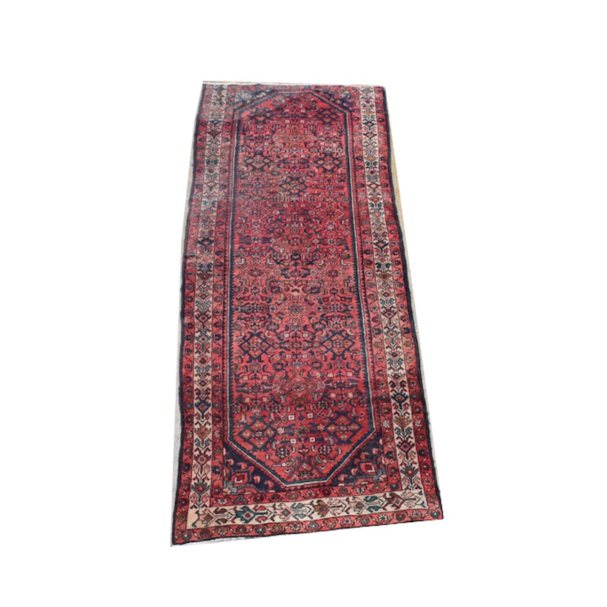 Hand-Knotted Persian Hamadan Wool Carpet Runner