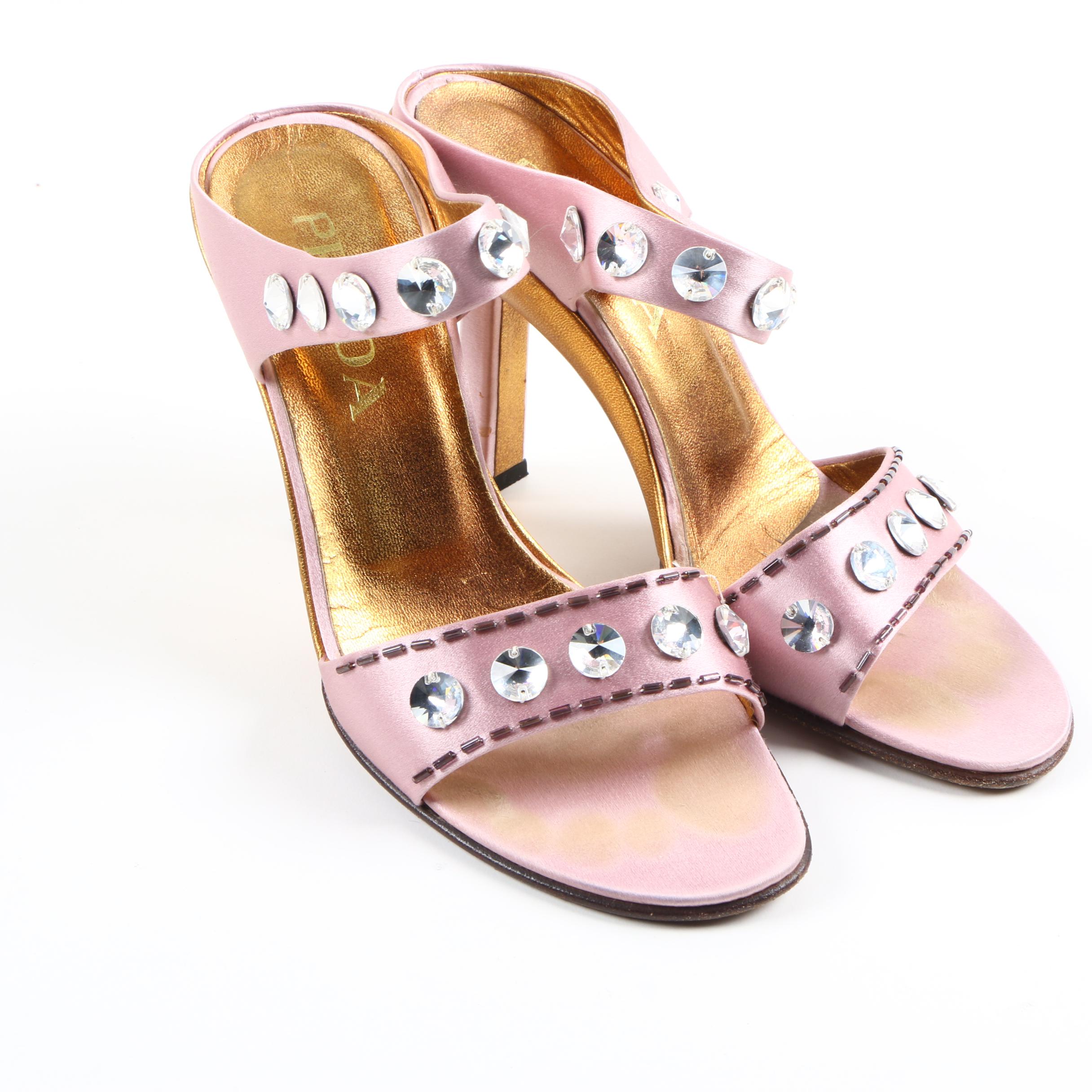 Prada Emellished Satin Heeled Sandals