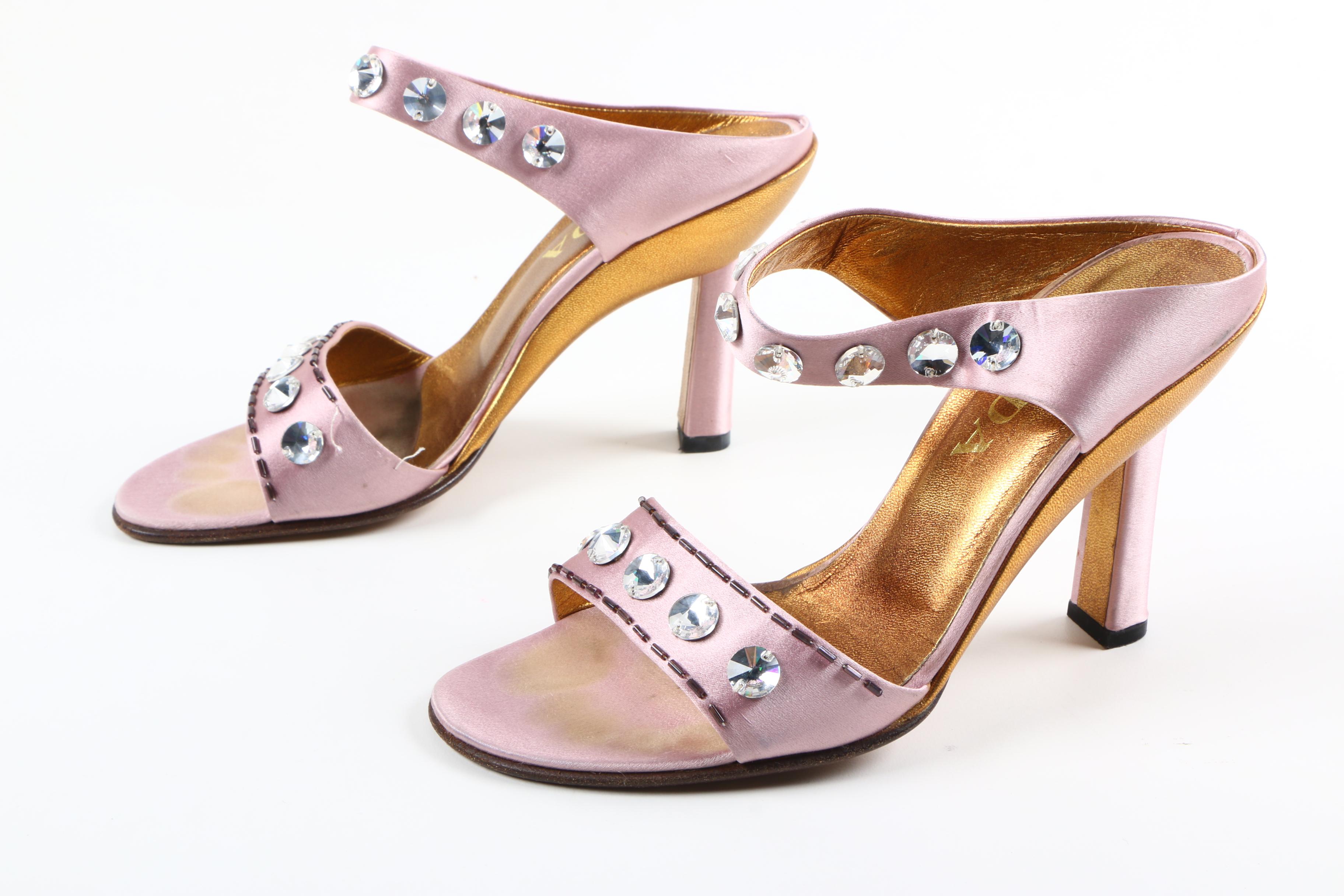 Prada Emellished Satin Heeled Sandals