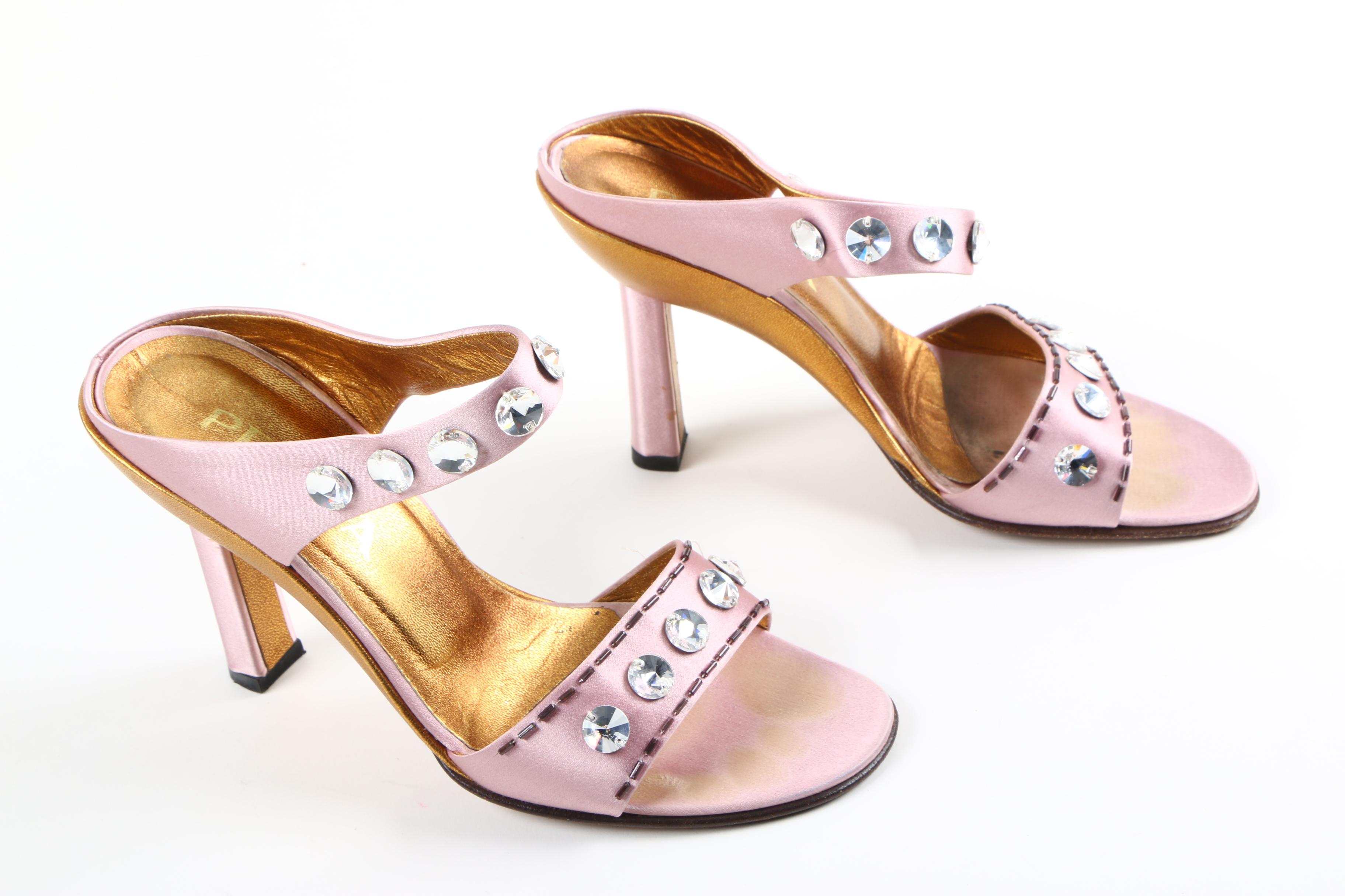 Prada Emellished Satin Heeled Sandals