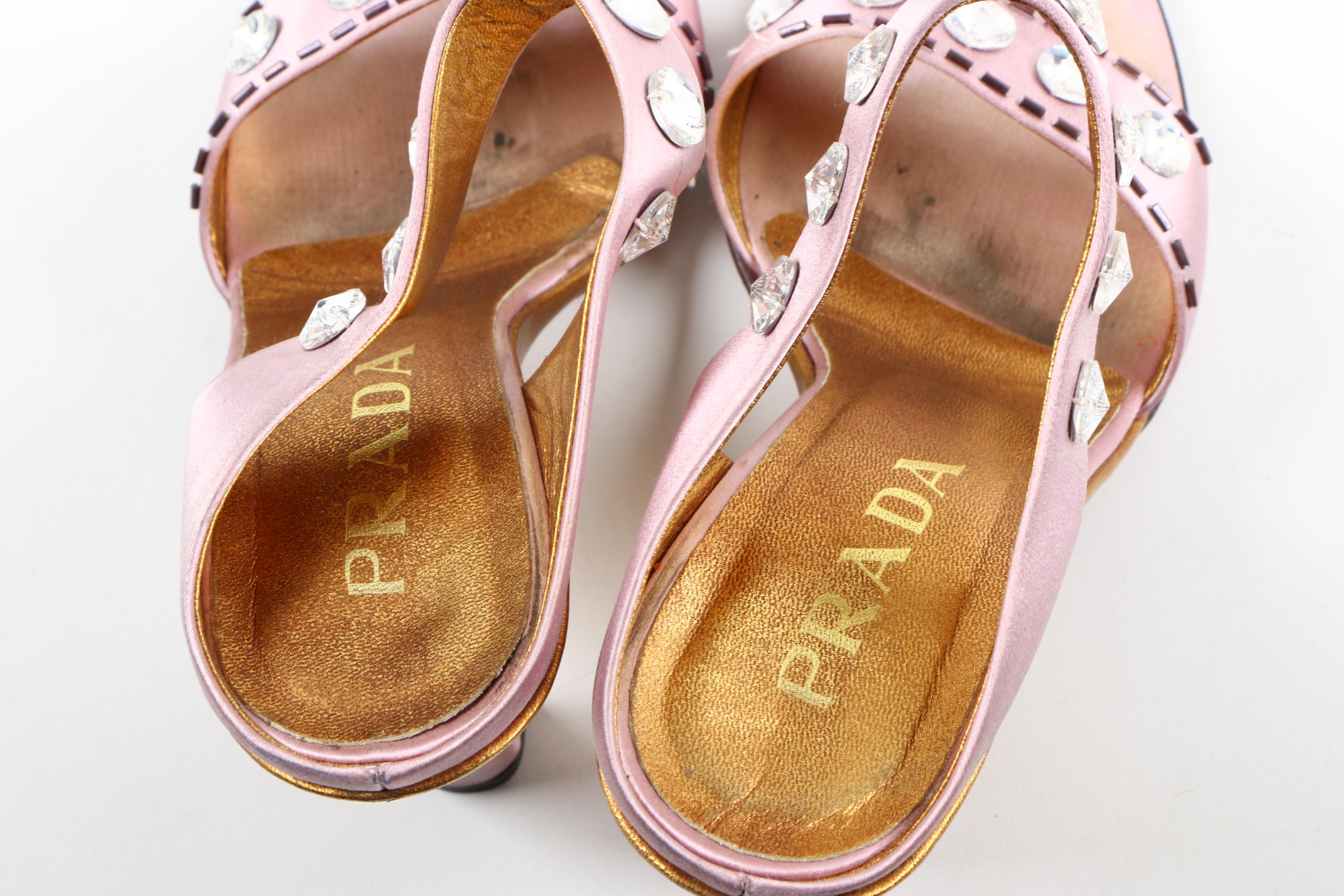 Prada Emellished Satin Heeled Sandals