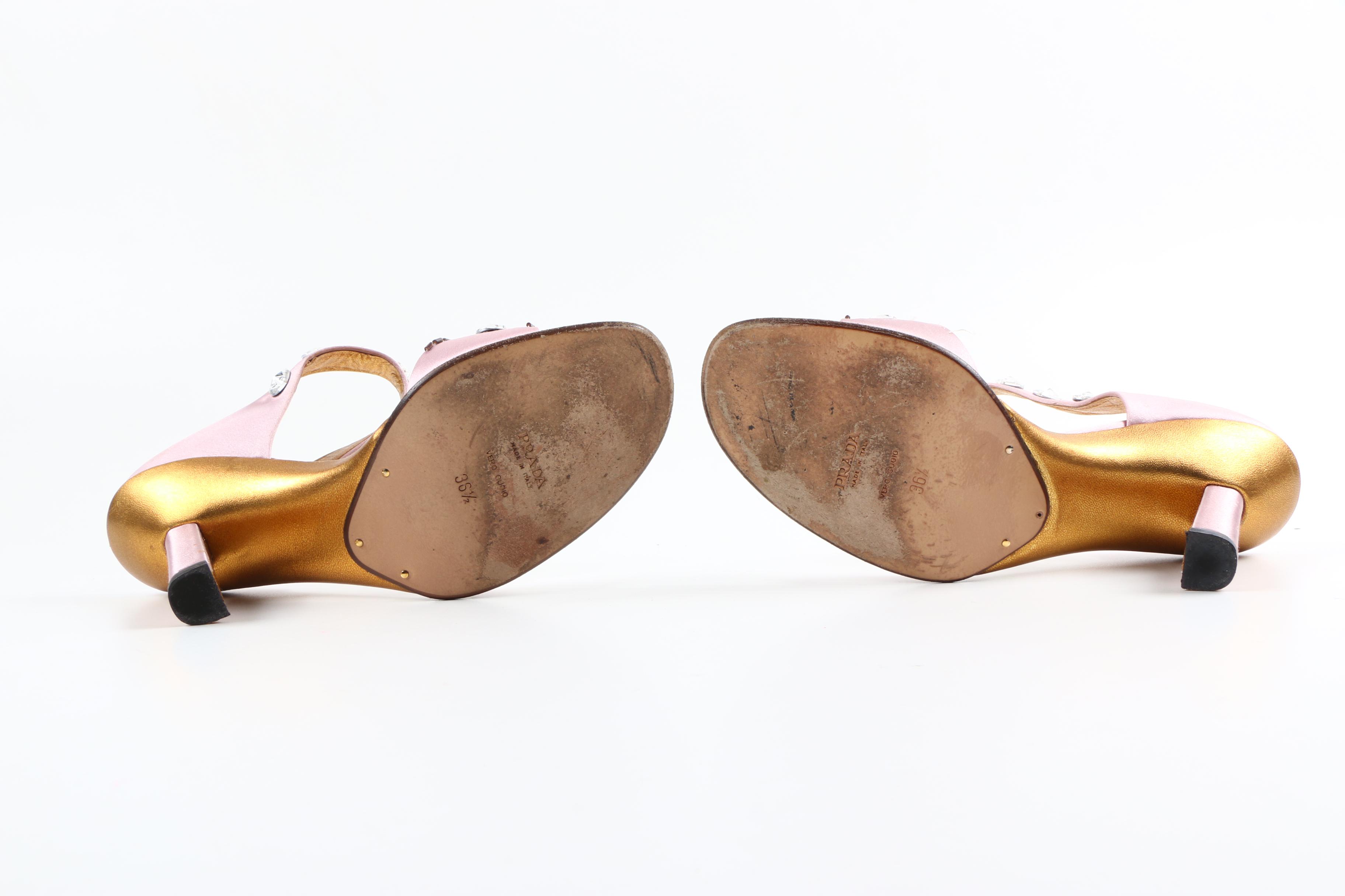 Prada Emellished Satin Heeled Sandals