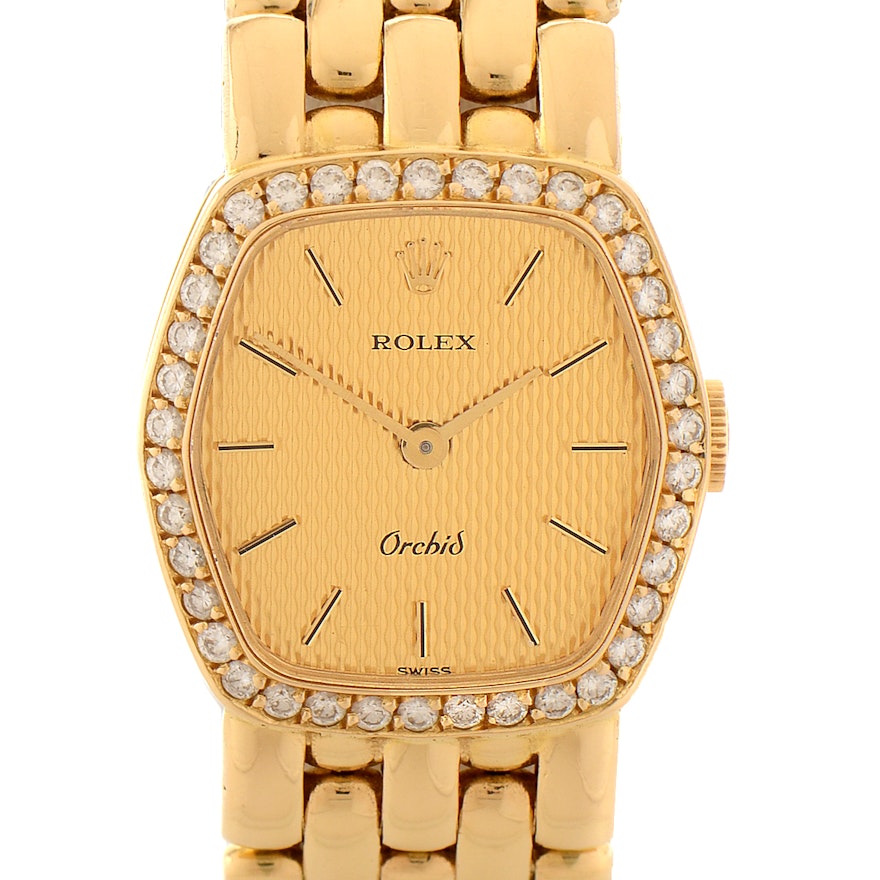 Rolex Orchid 18K Yellow Gold Diamond Bezel 21mm Wristwatch