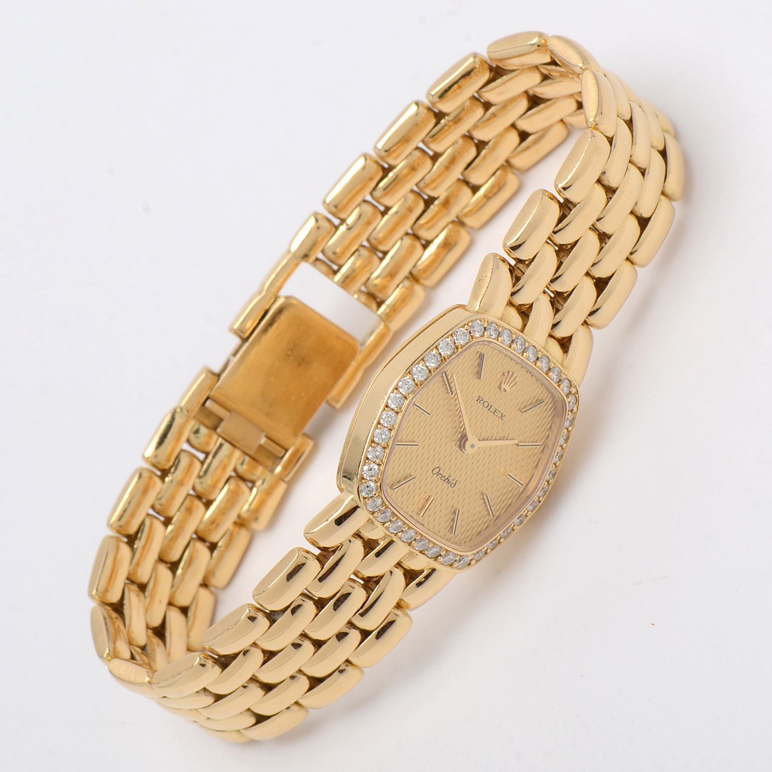 Rolex Orchid 18K Yellow Gold Diamond Bezel 21mm Watch