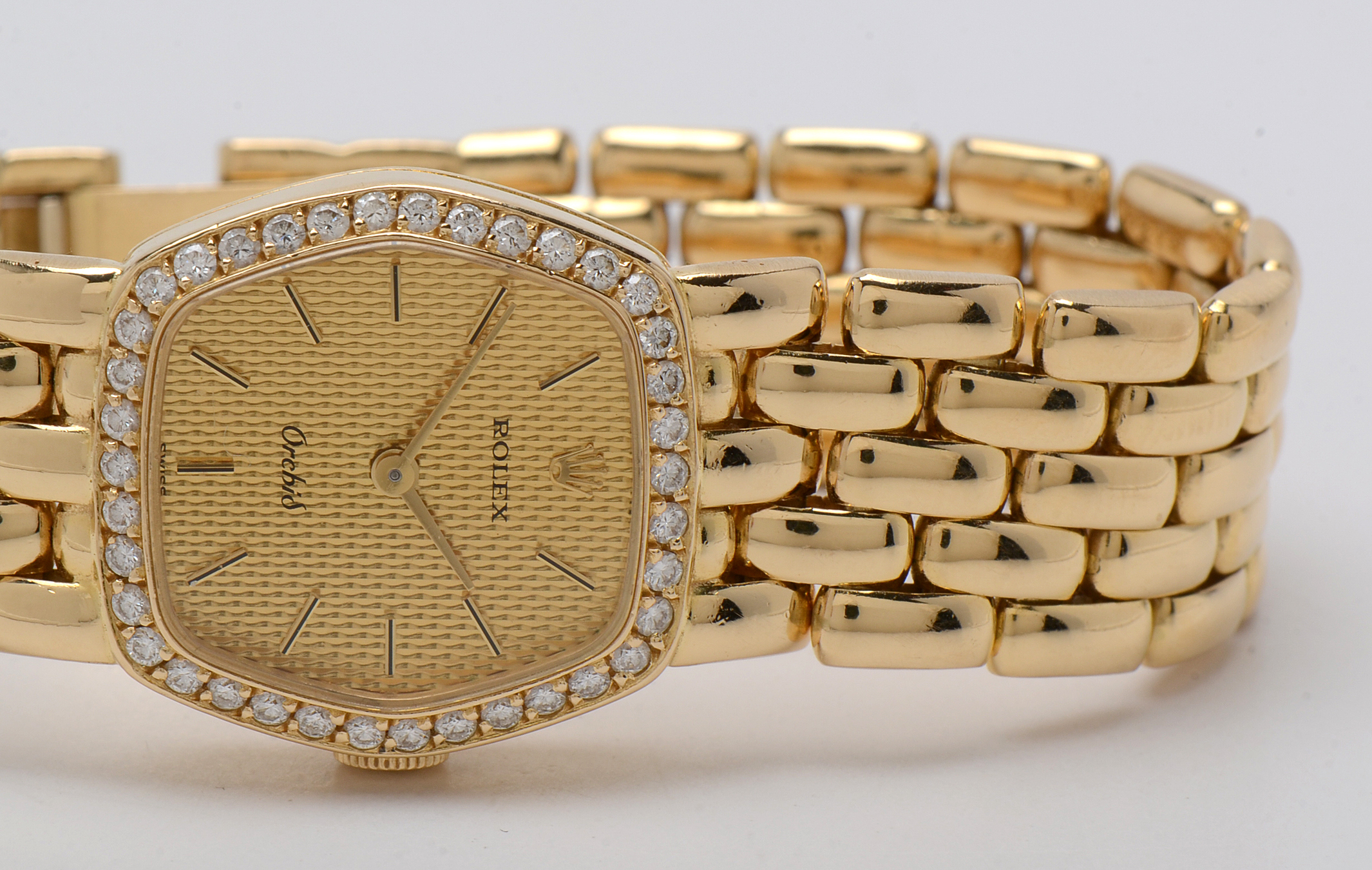 Rolex Orchid 18K Yellow Gold Diamond Bezel 21mm Watch