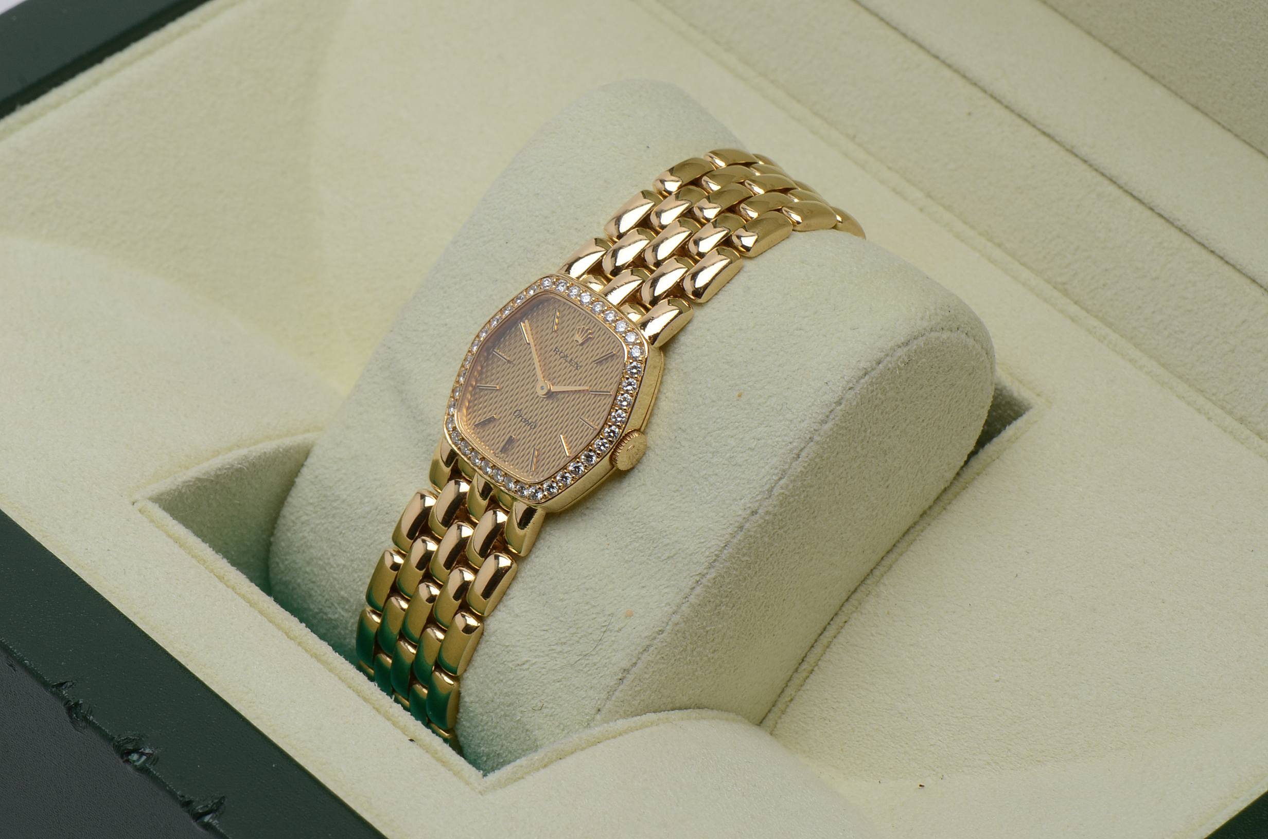 Rolex Orchid 18K Yellow Gold Diamond Bezel 21mm Watch