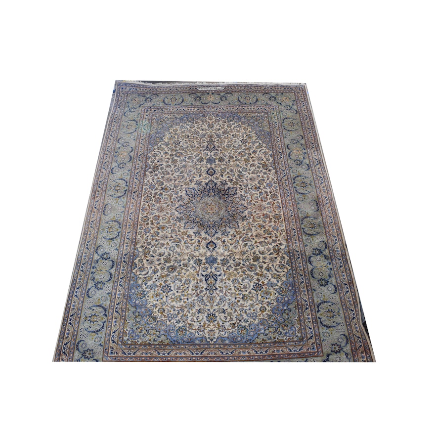 Hand-Knotted Signed Persian Isfahan Wool Area Rug