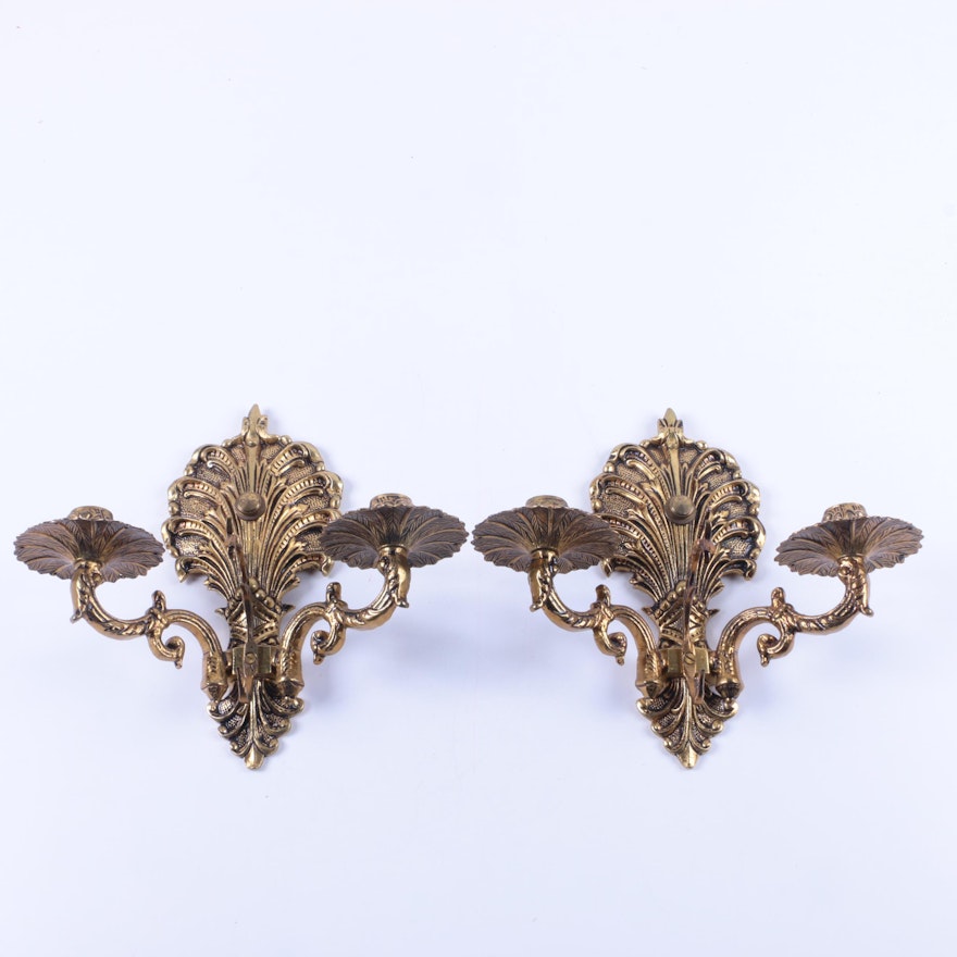 Pair of Brass Patina Candle Sconces