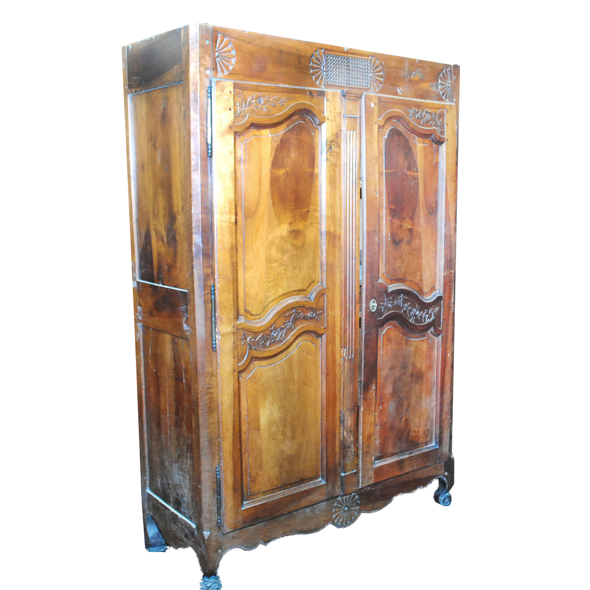 Early French Carved Fruitwood Armoire