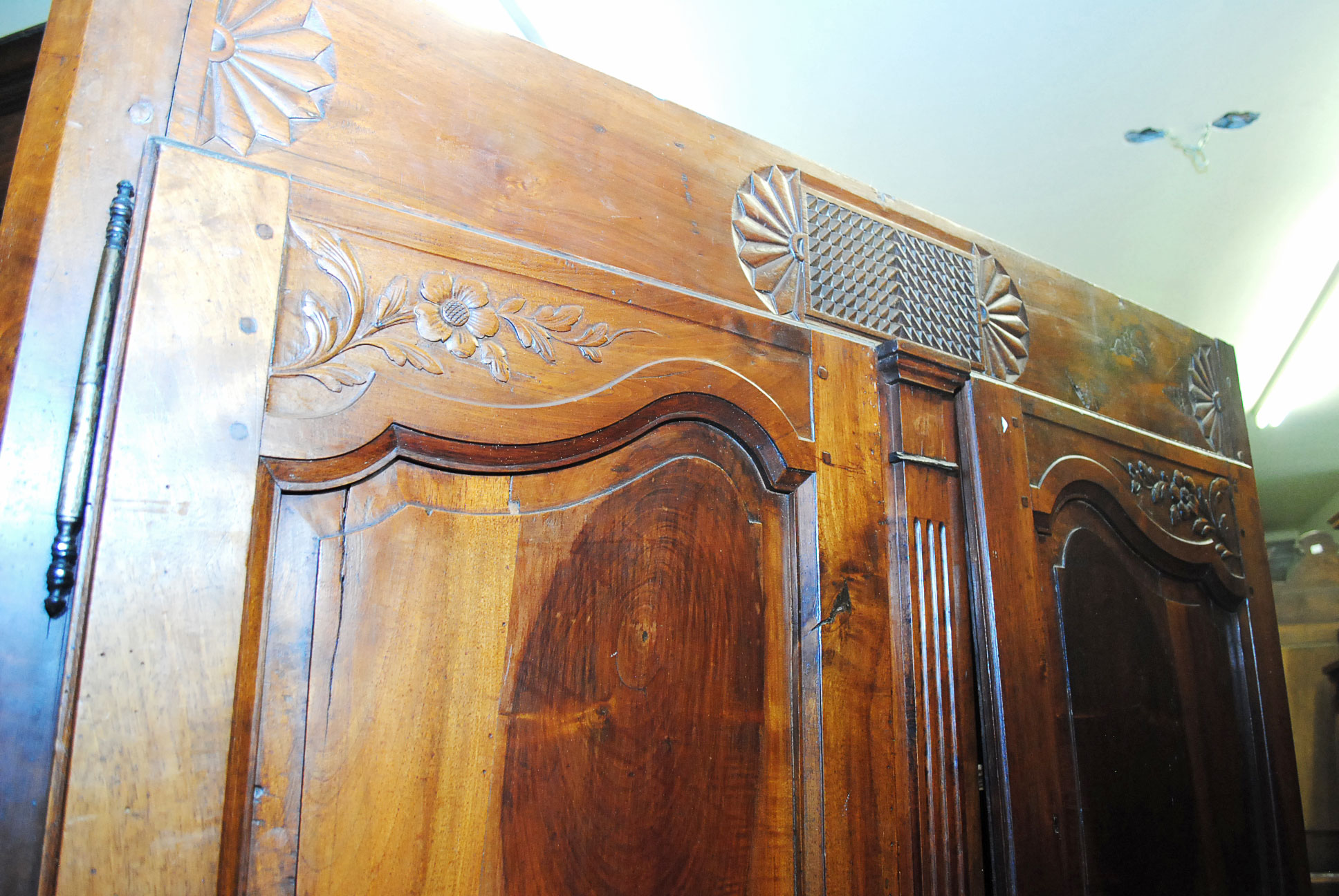 Early French Carved Fruitwood Armoire