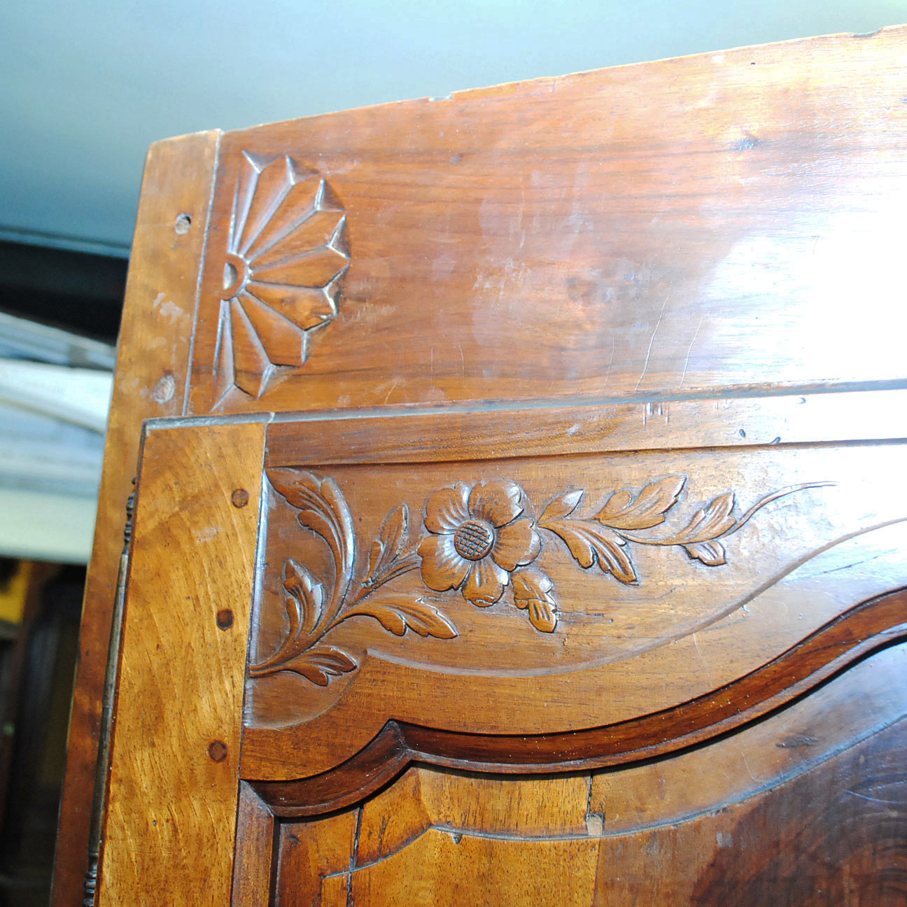 Early French Carved Fruitwood Armoire