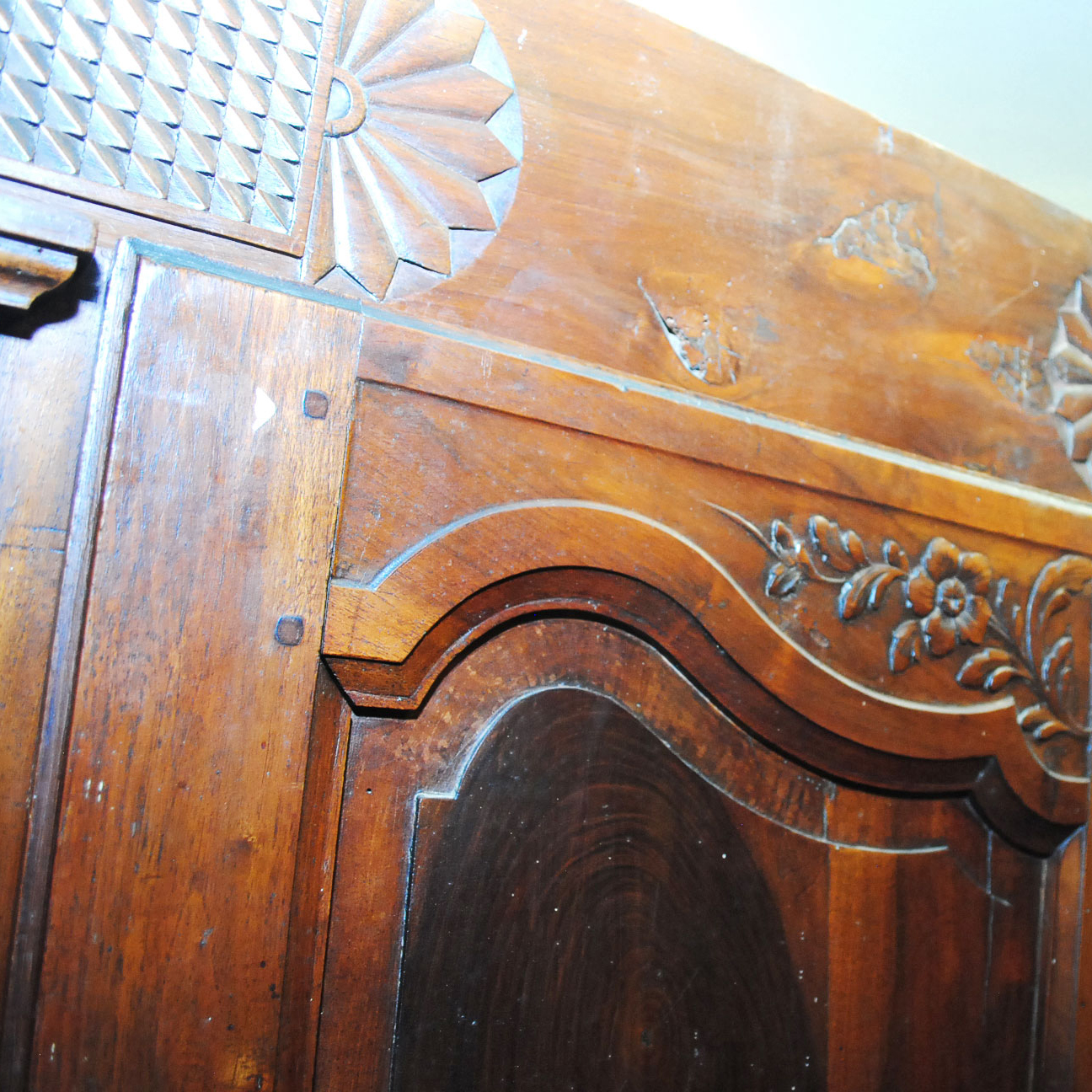 Early French Carved Fruitwood Armoire