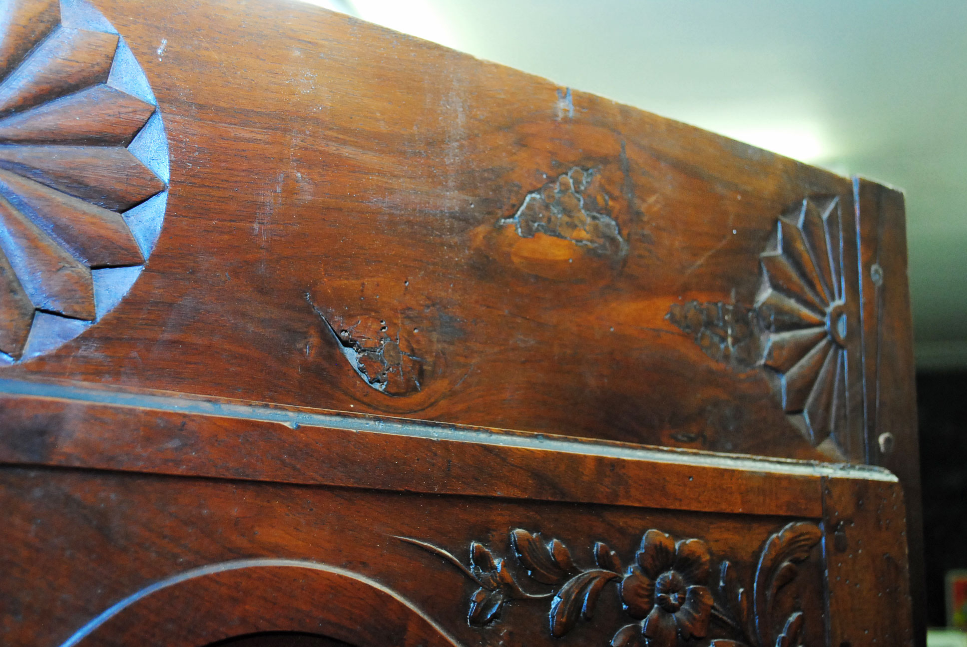 Early French Carved Fruitwood Armoire