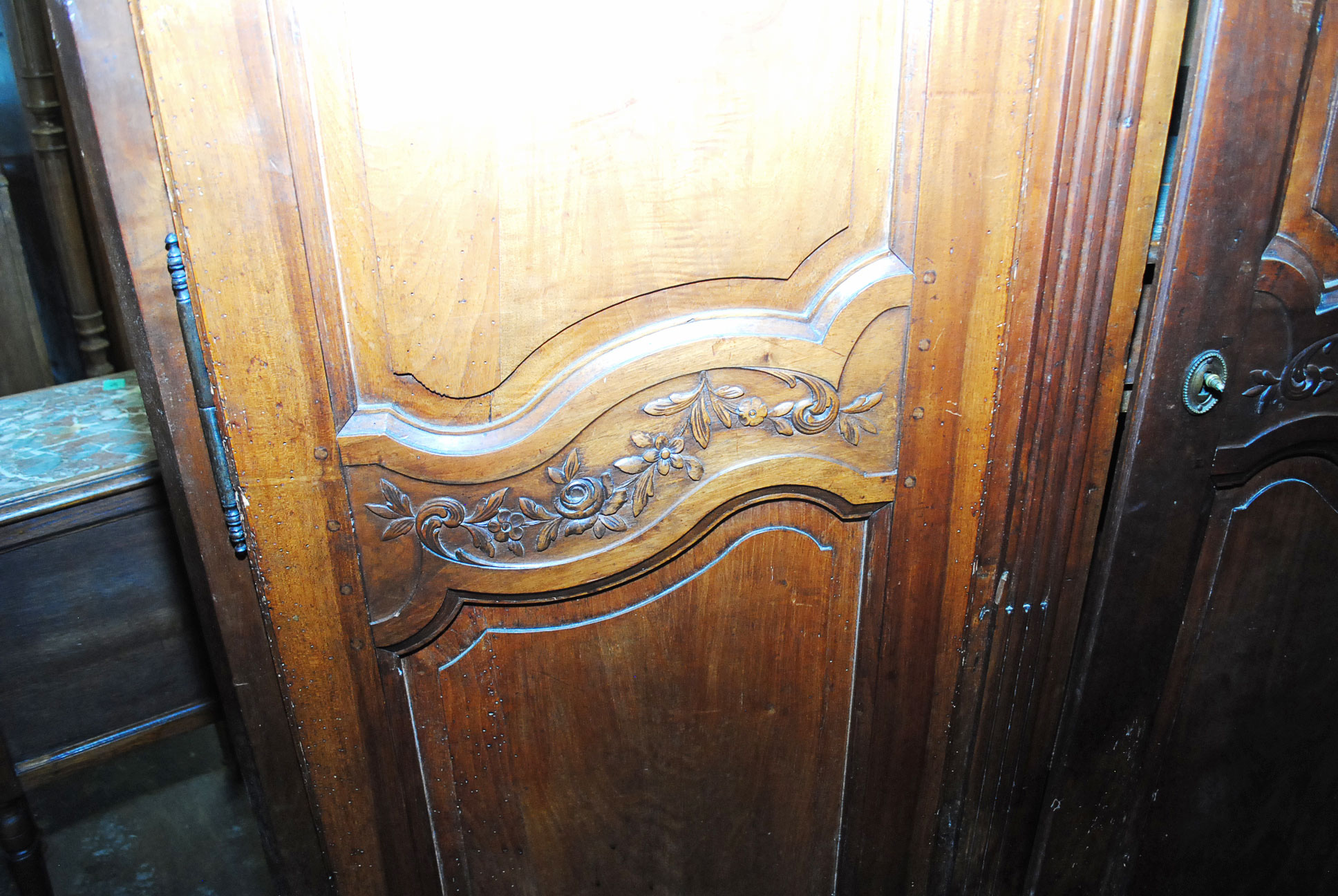 Early French Carved Fruitwood Armoire