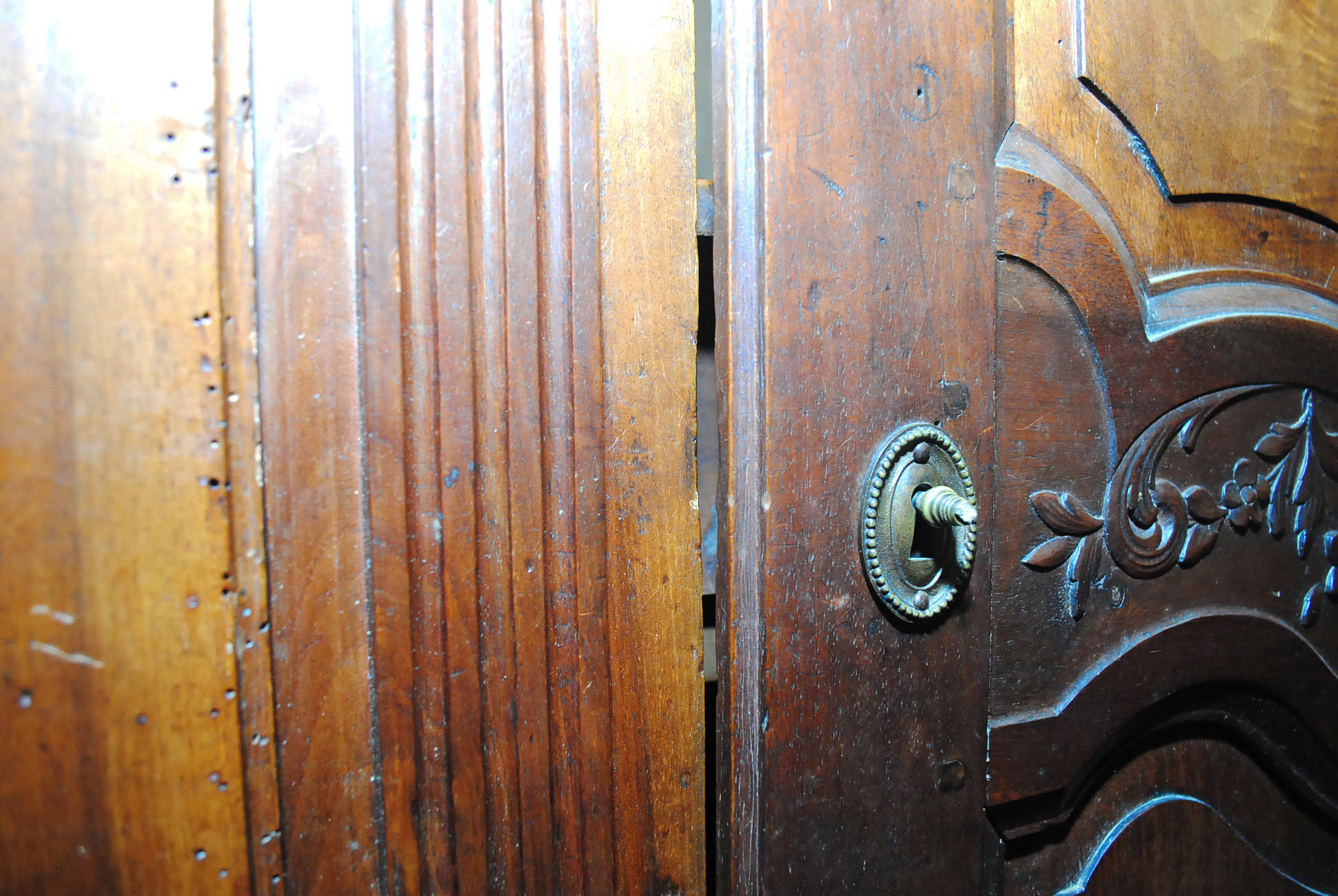 Early French Carved Fruitwood Armoire