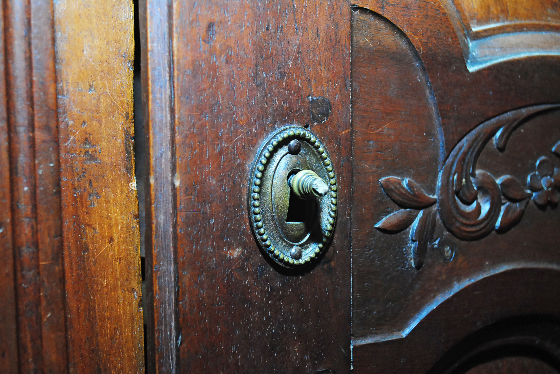 Early French Carved Fruitwood Armoire
