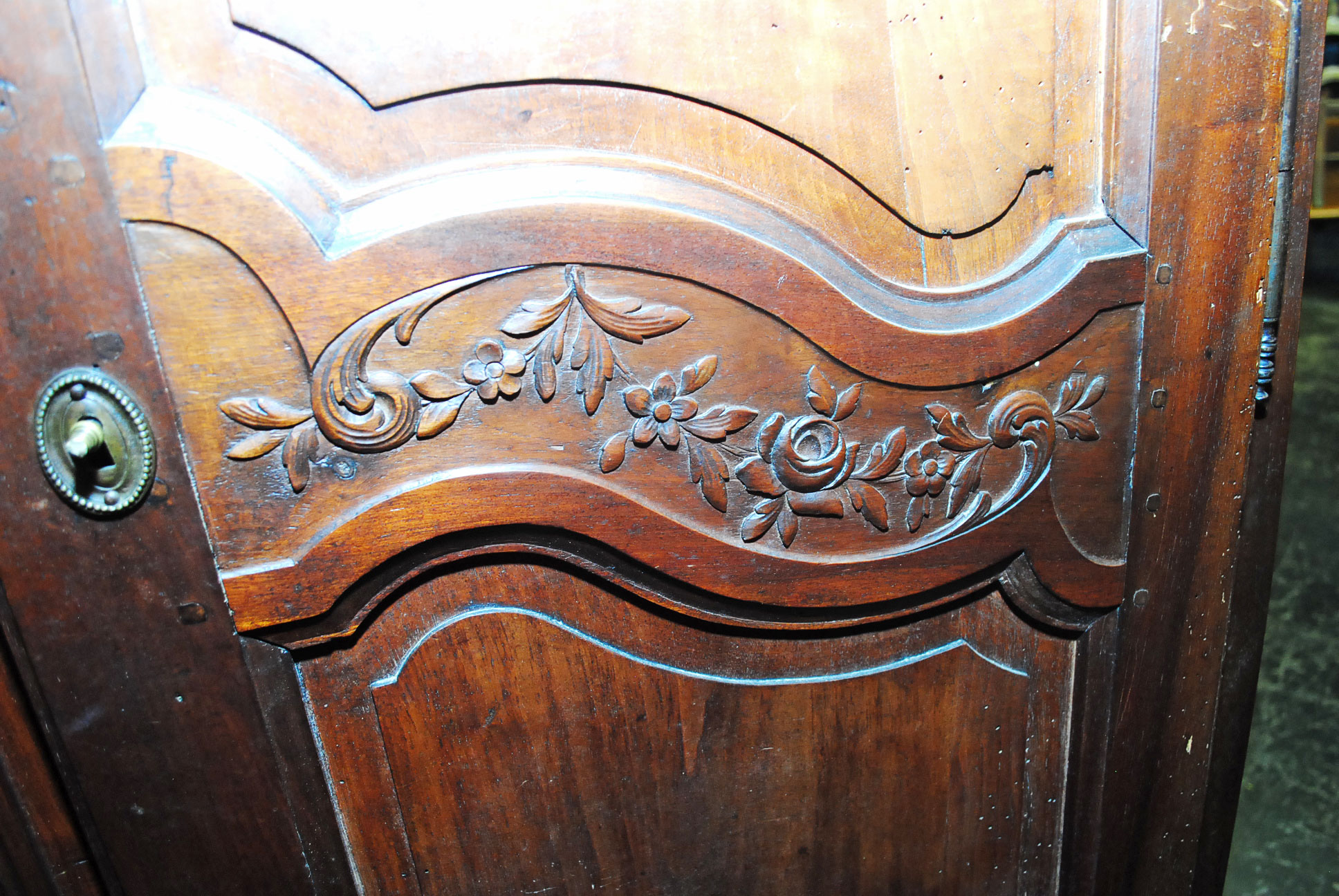 Early French Carved Fruitwood Armoire
