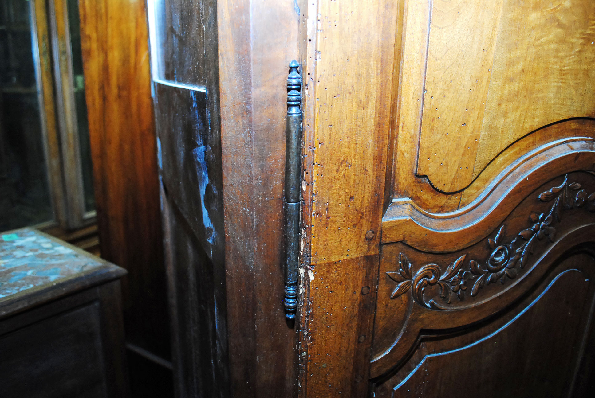 Early French Carved Fruitwood Armoire