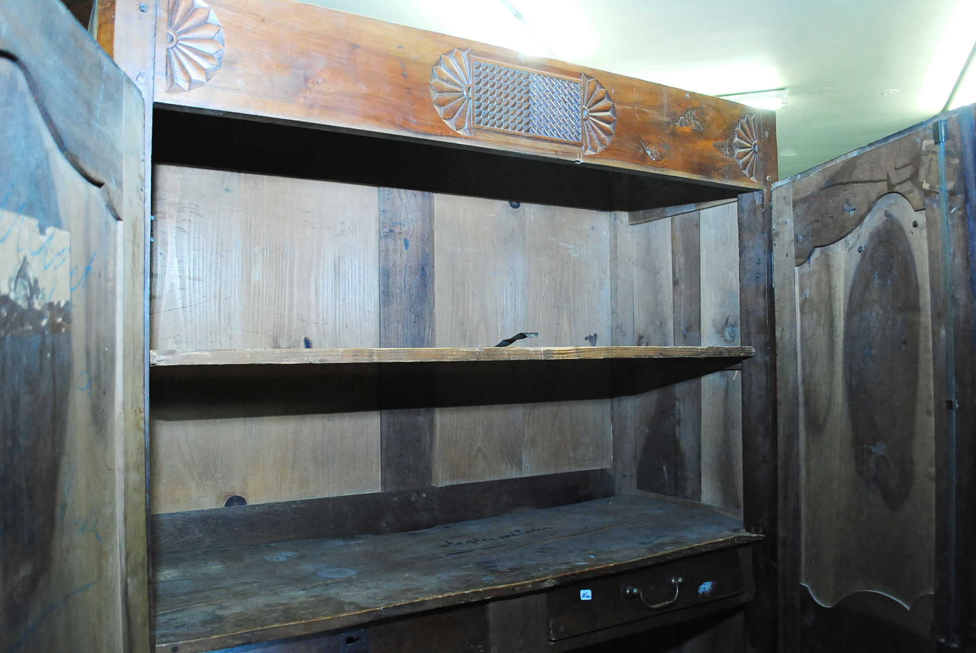 Early French Carved Fruitwood Armoire